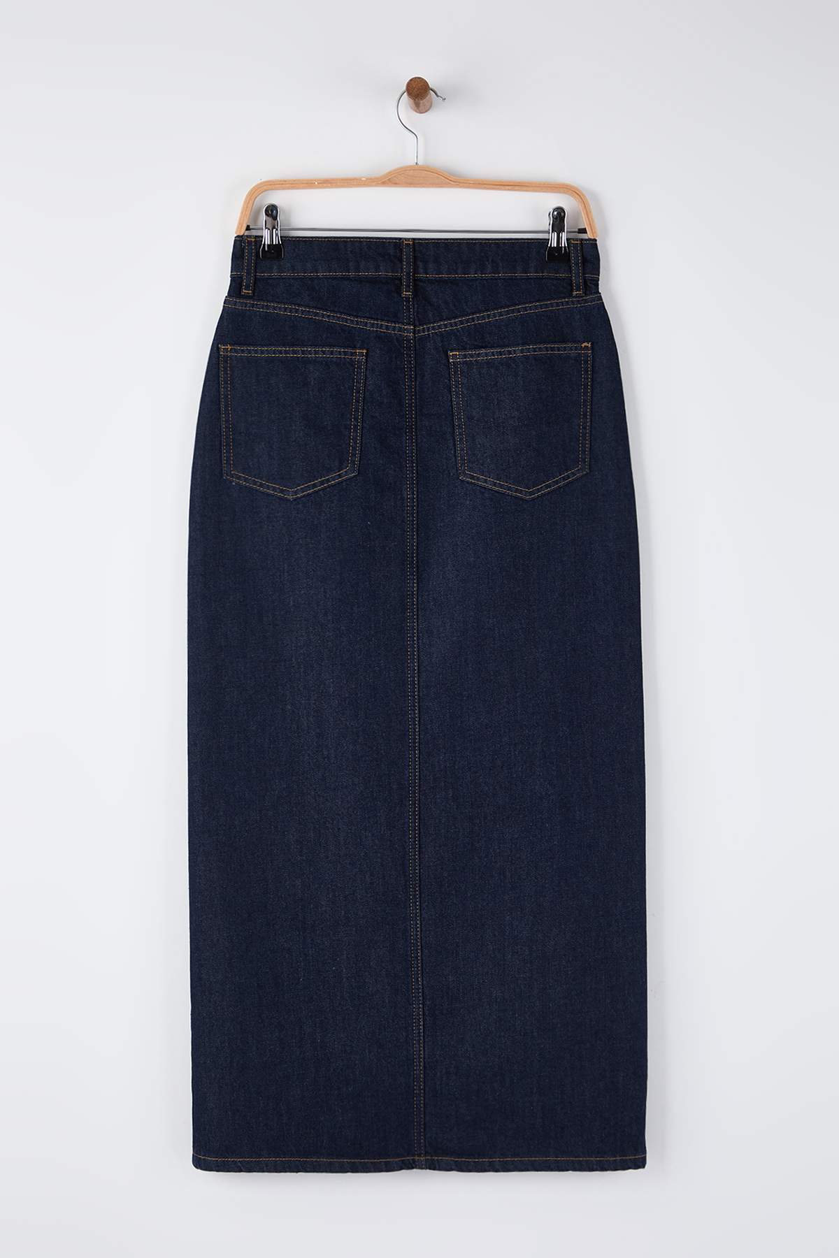 Trendyolmilla  Koyu Mavi Yırtmaçlı Maxi Denim Etek TWOAW26ET00144 - Görsel 7