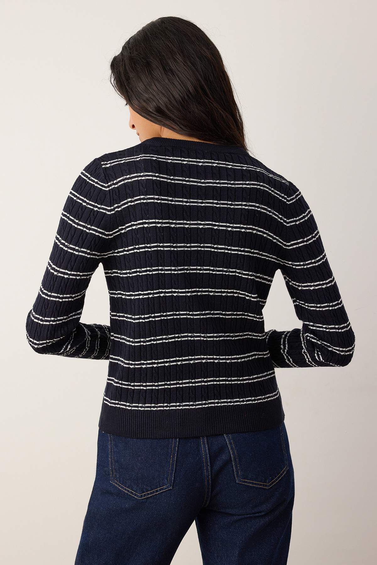 Trendyolmilla  Lacivert-Taş Bisiklet Yaka 2'li Triko Kazak TWOAW26KZ00187 - Görsel 5