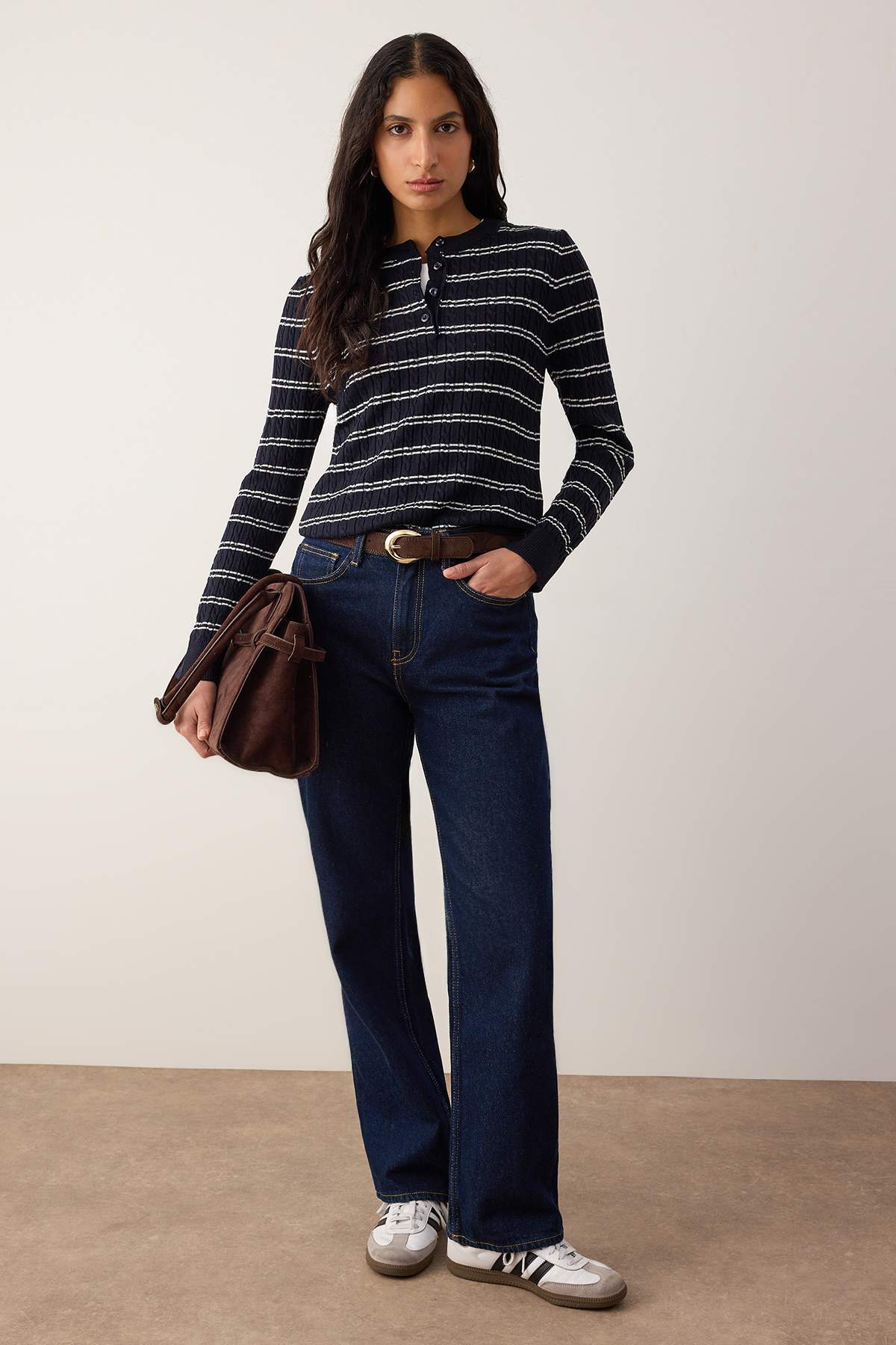 Trendyolmilla  Lacivert-Taş Bisiklet Yaka 2'li Triko Kazak TWOAW26KZ00187 - Görsel 2