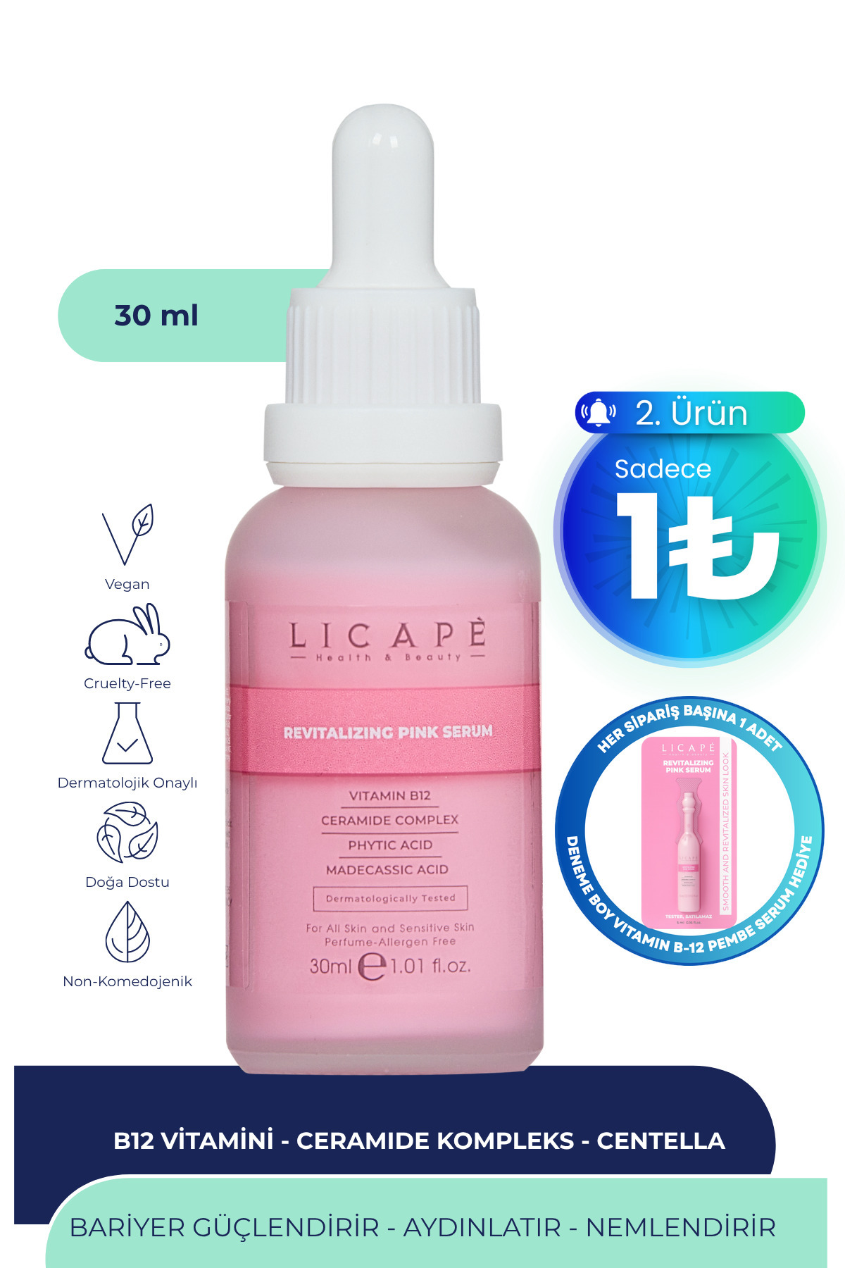 Licape B-12 Revitalizing Aydınlatıcı Bariyer Güçlendirici Nemlendirici Pink Serum 30ml
