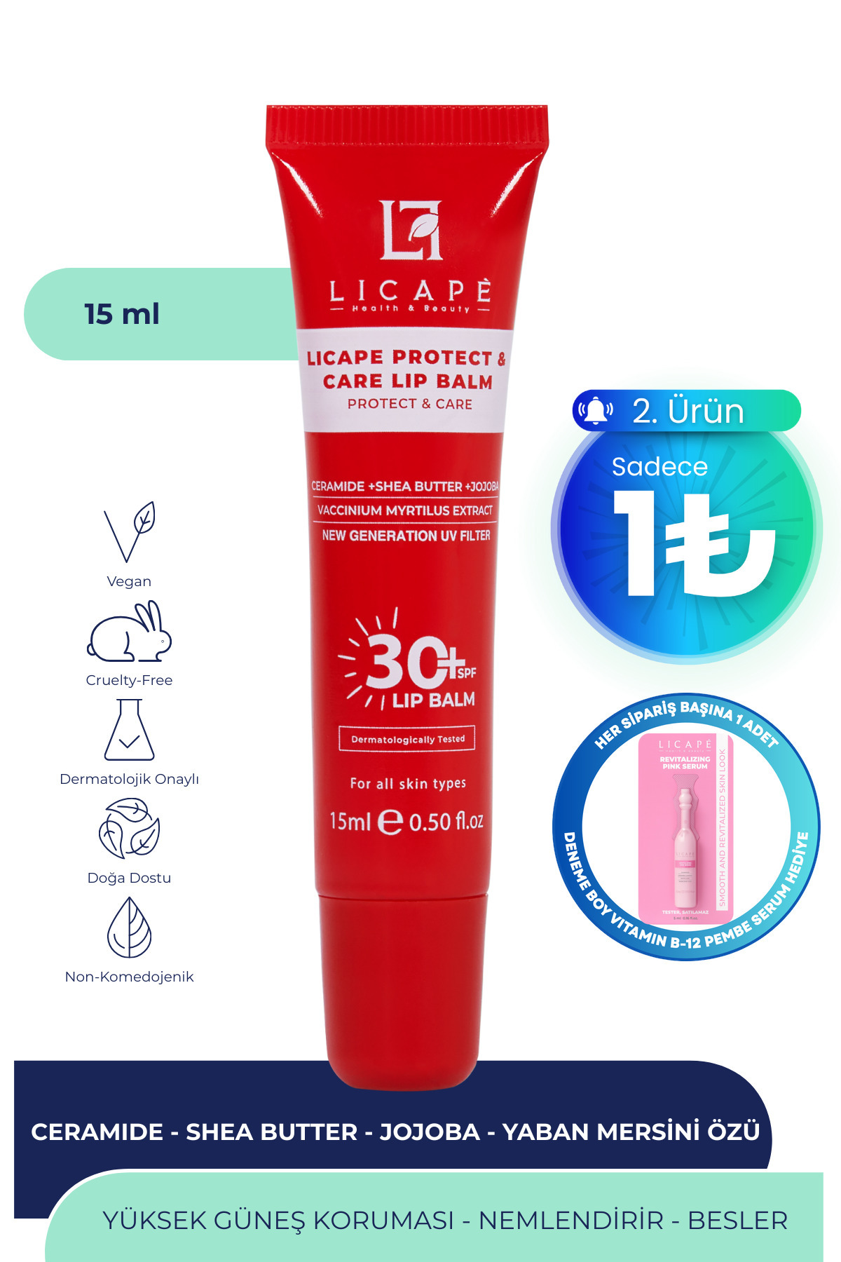 Licape SPF 30 Koruyucu ve Nemlendirici Dudak Balmı | Renksiz