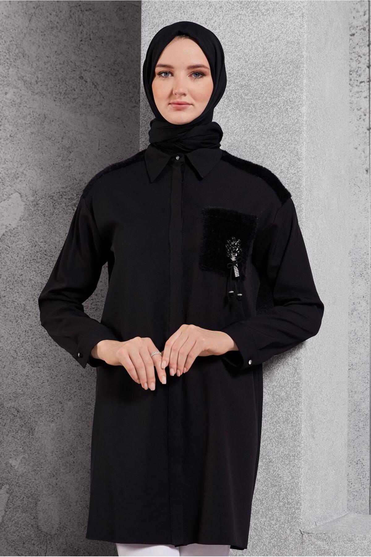 آلوینا تونیک حجاب طرح گل سینه کد ۴۵۱۴۸