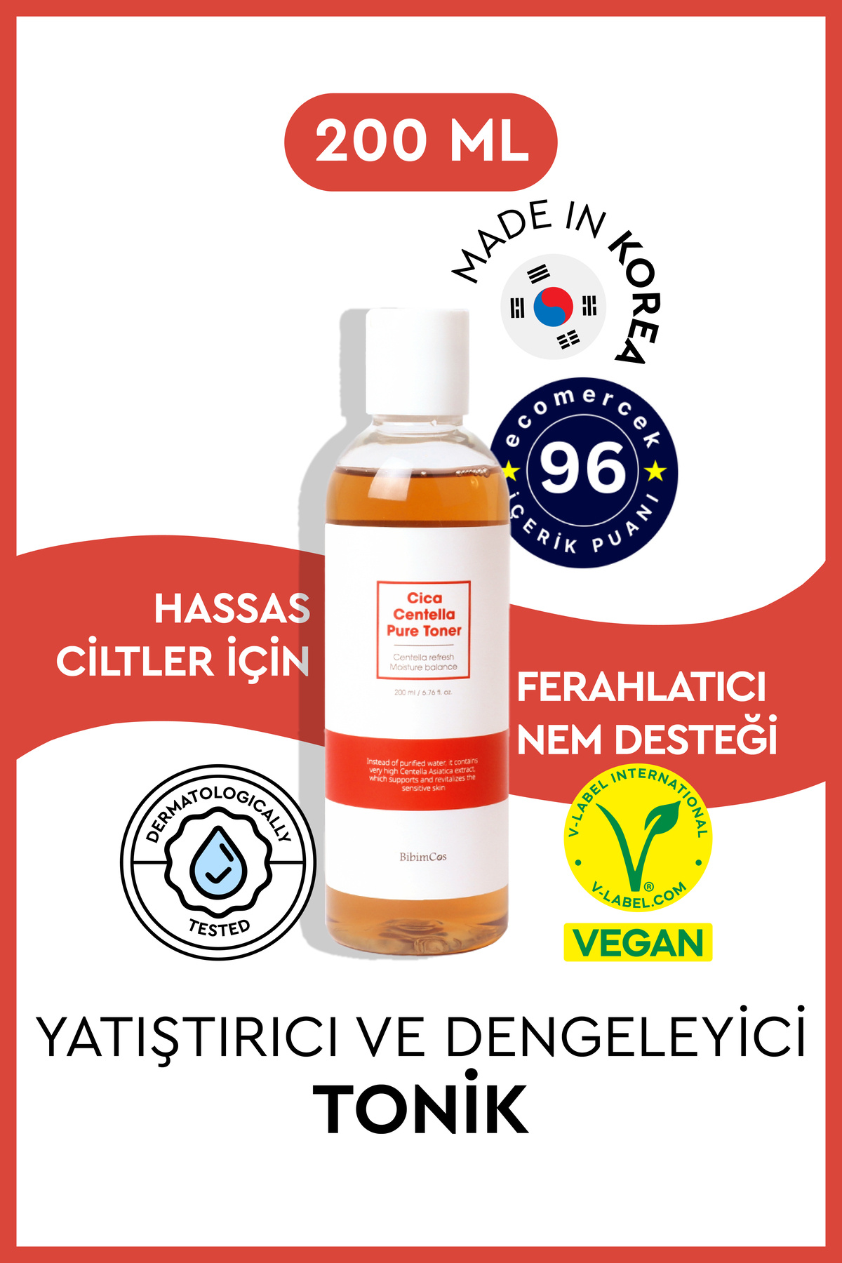Bibimcos Cica Centella Pure Toner 200ml - Cilt Yatıştırıcı Tonik