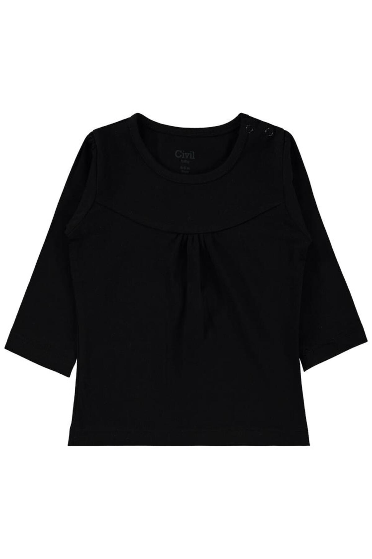 سیویل بیبی تاپ تک نفره دخترانه ۶-۱۸ ماه با قسمت جلو - مشکی ۶-۹ ماه