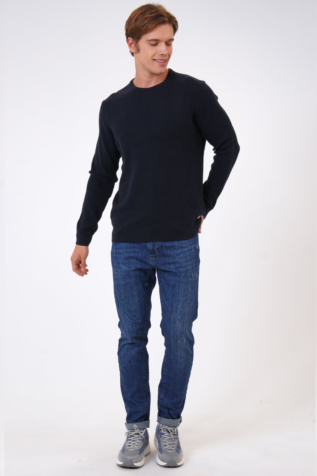 Back And Bond Siyah Regular Fit Jakarlı Pamuklu Bisiklet Yaka Triko görsel 4