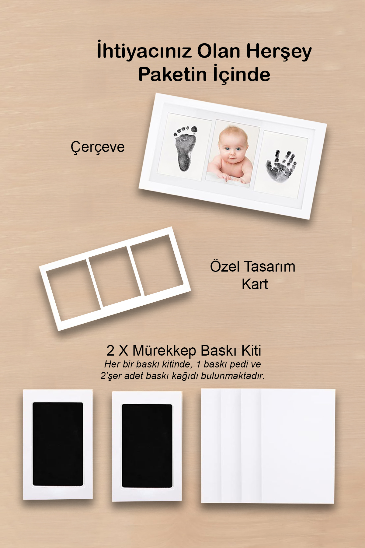 Moky Design Bebek El Ayak İzi Seti, Temassız Mürekkep Baskı Kiti (2 Adet) ve Yenidoğan Hediye Anı Çerçevesi fotoğrafı 2 (önizleme)