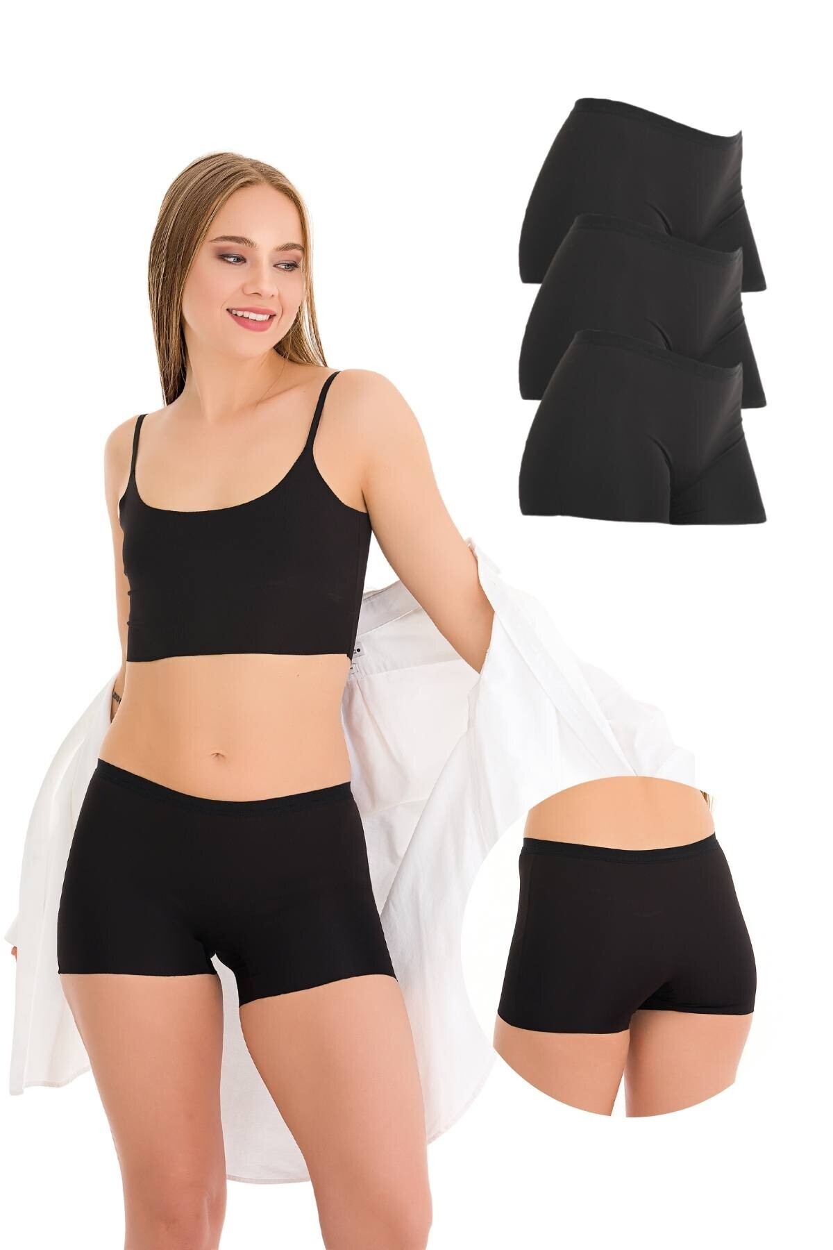 Newlilla 501 Basic Lazer Kesim Dikişsiz Kadın Boxer Külot 3'lü Paket