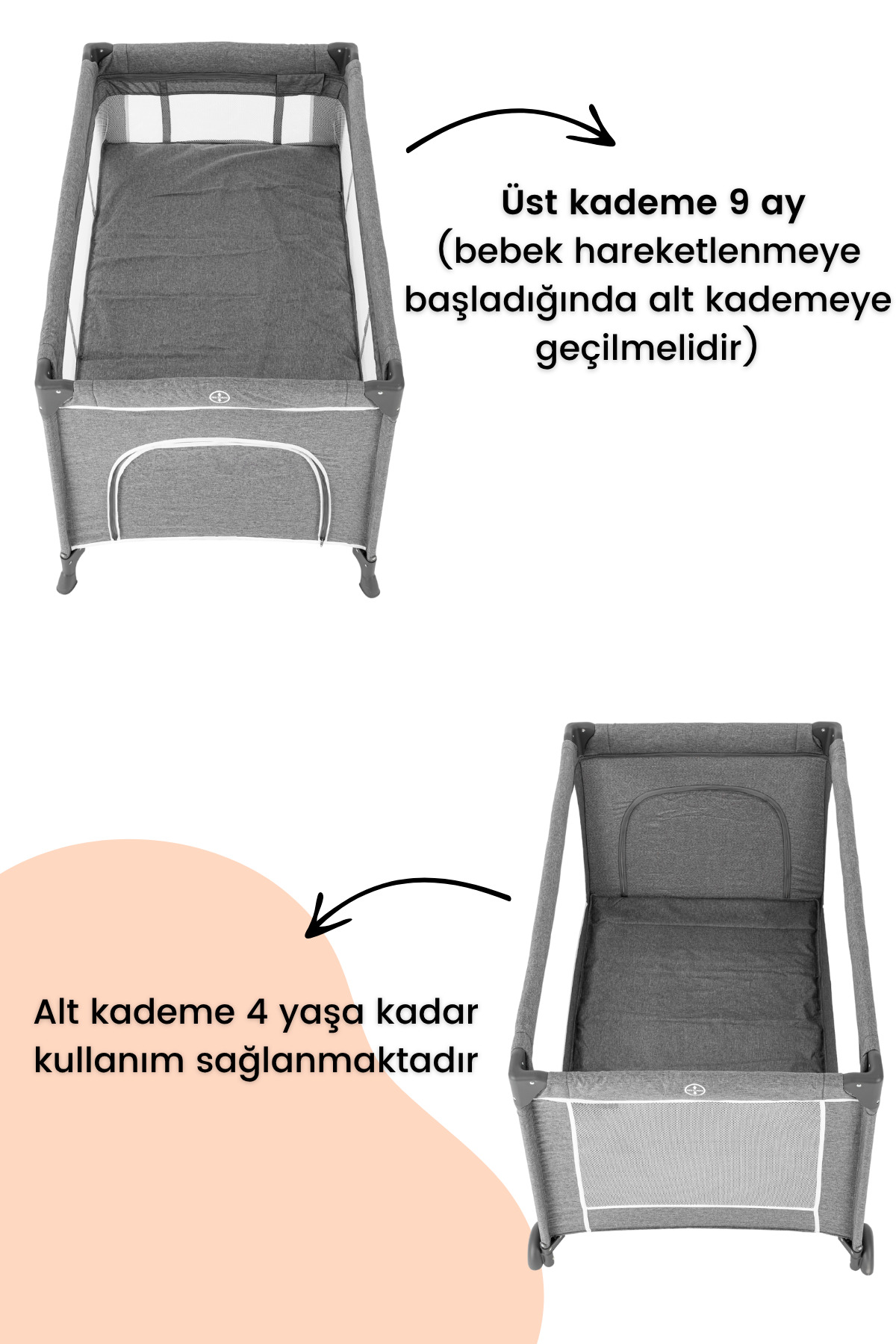 Gulz Raftel Oyun Parkı Bebek Beşik 70x120 Cm fotoğrafı 3 (önizleme)