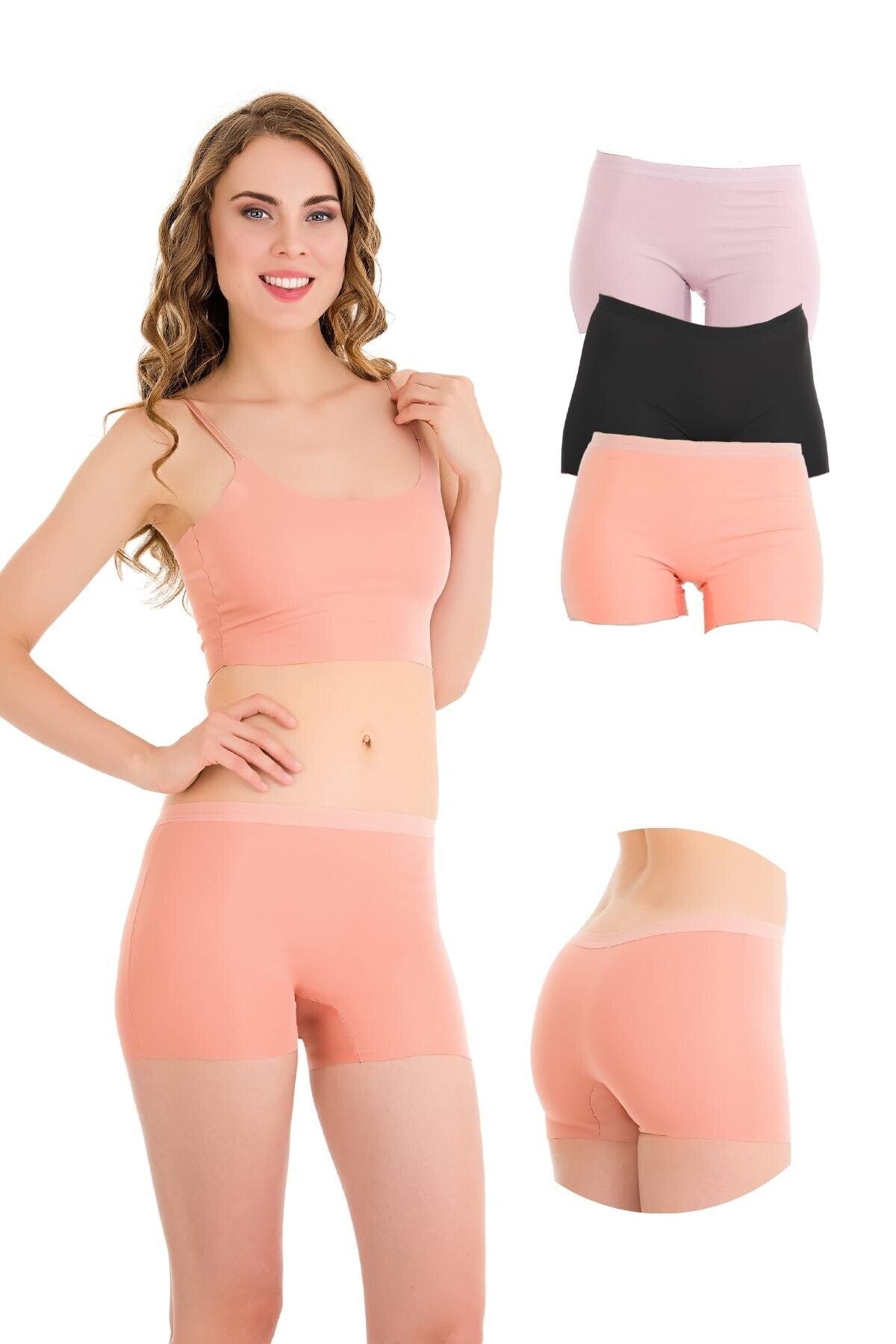 Newlilla 501 Basic Lazer Kesim Dikişsiz Kadın Boxer Külot 3'lü Paket