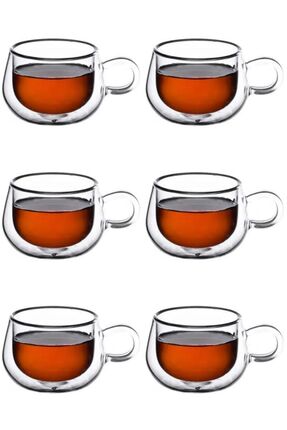 Kitchen Design Lab Yeni Tasarım Çift Cidarlı 200 ml Kulplu Cam Bardak, Çay Ne...