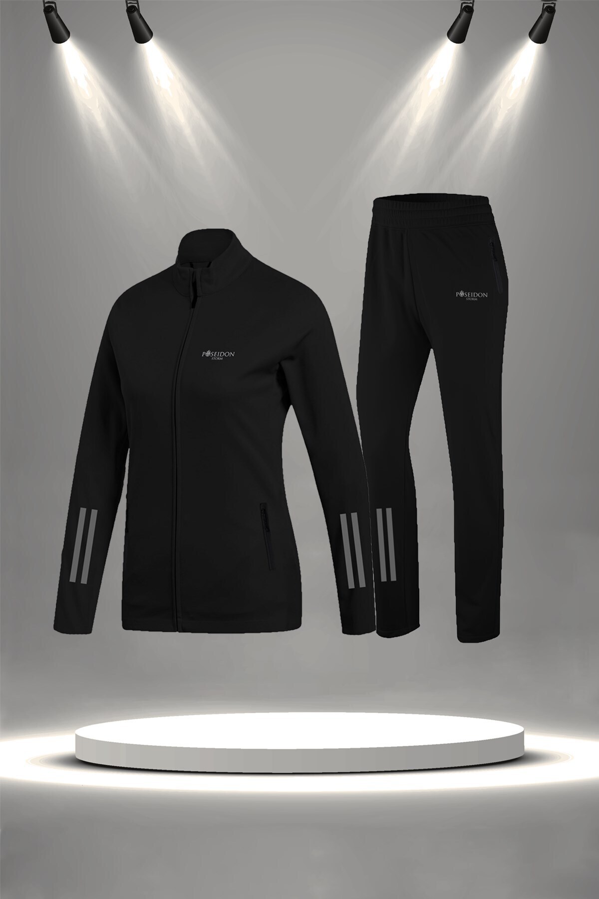 پوزایدون استورم ست لباس ورزشی زنانه سایز بزرگ مشکی سوپرا، نخی شانه شده، مخصوص دویدن و پیاده‌روی (4XL-10XL)