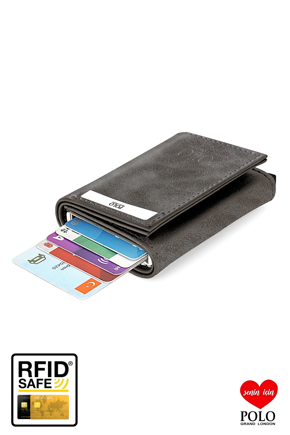 POLOGRAND London Orijinal Otomatik Mekanizmalı Kutulu Rfid Korumalı Hırsızlık Engelleyici Para & Kartlıklı Cüzdan