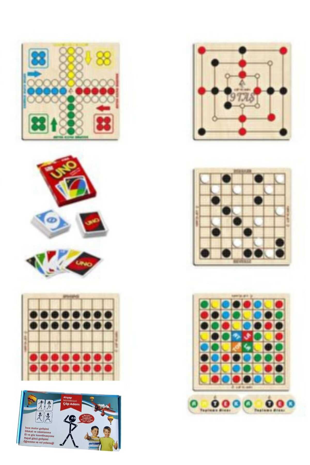 Ahtek Ahşap Zeka Oyun Seti 9 Taş Dama Atla Topla Kızma Birader Reversi Uno Kartları Ve Çöp Adam fotoğrafı 2 (önizleme)