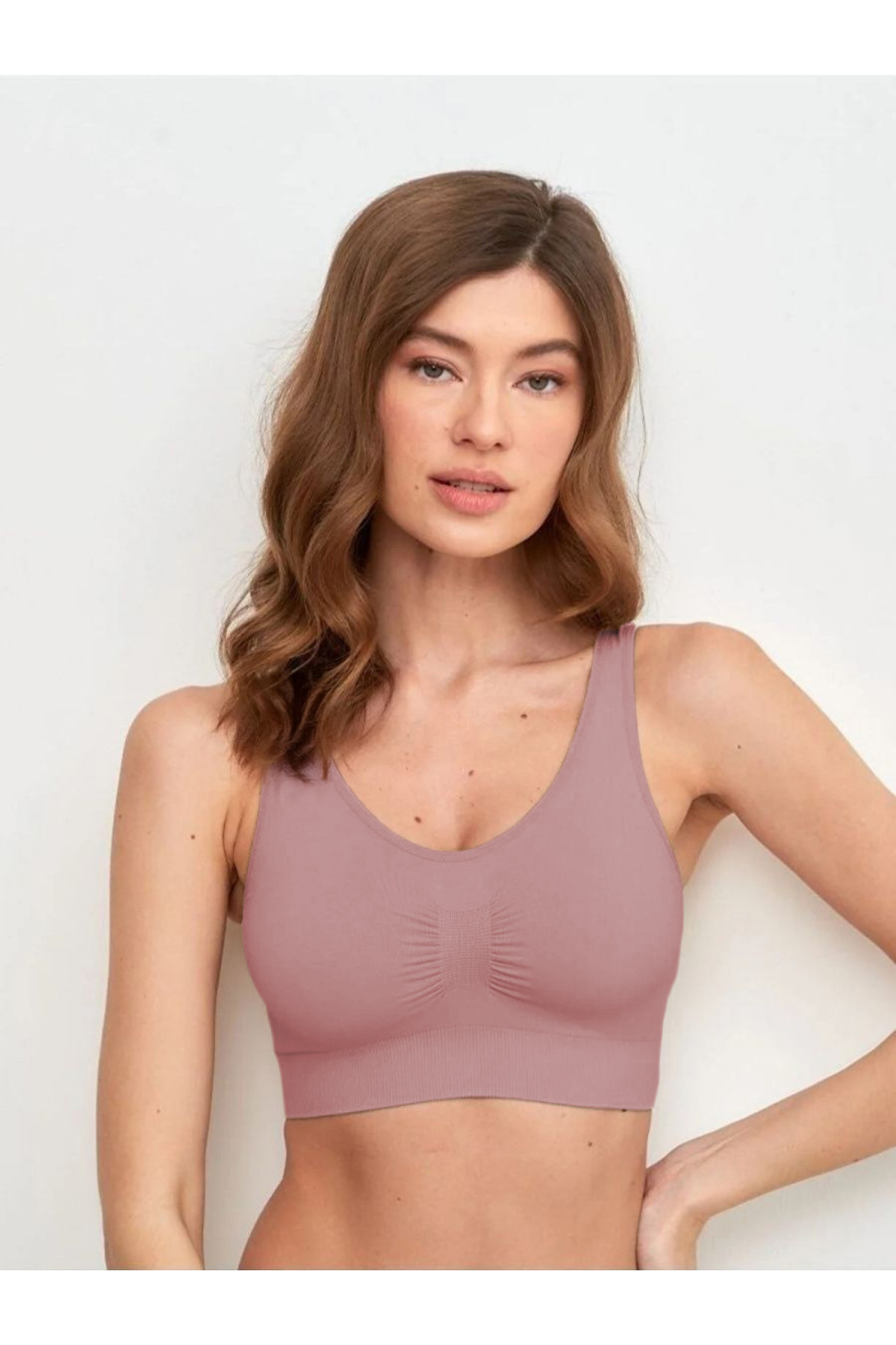 MİSTİRİK Panax Model Fit Görünüm Ekstra Toparlayıcı Kalın Askılı Pedli Spor Büstiyer Gül Kurusu Renk görsel 2