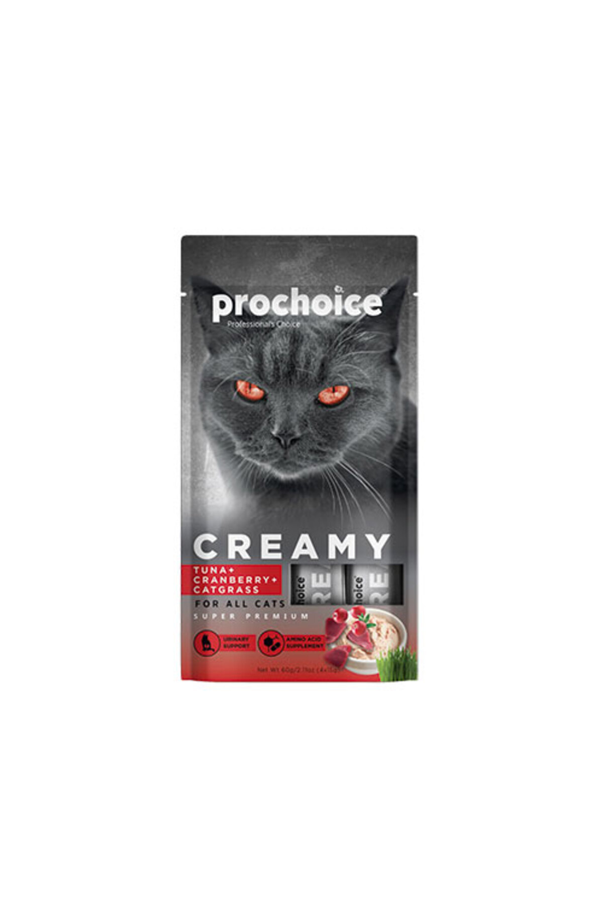 Genel Markalar Pro Choice Creamy Ton Balıklı Kızılcıklı ve Kedi Otlu Sıvı Kedi Ödül Maması 4x15 Gr
