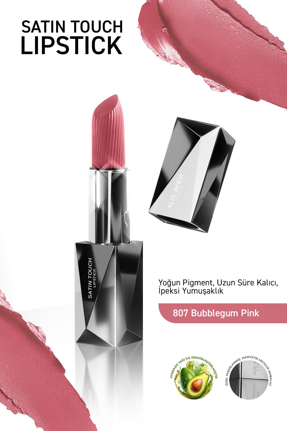 Alix Avien Uzun Süre Kalıcı Nemlendirici Pürüzsüz Etkili Yarı Mat Ruj - Satin Touch Lipstick 807 Bubblegum Pink