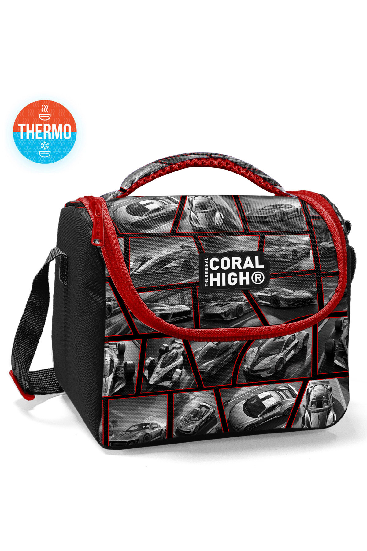 Coral High Kids Siyah Kırmızı Araba Desenli Thermo Beslenme Çantası 12790
