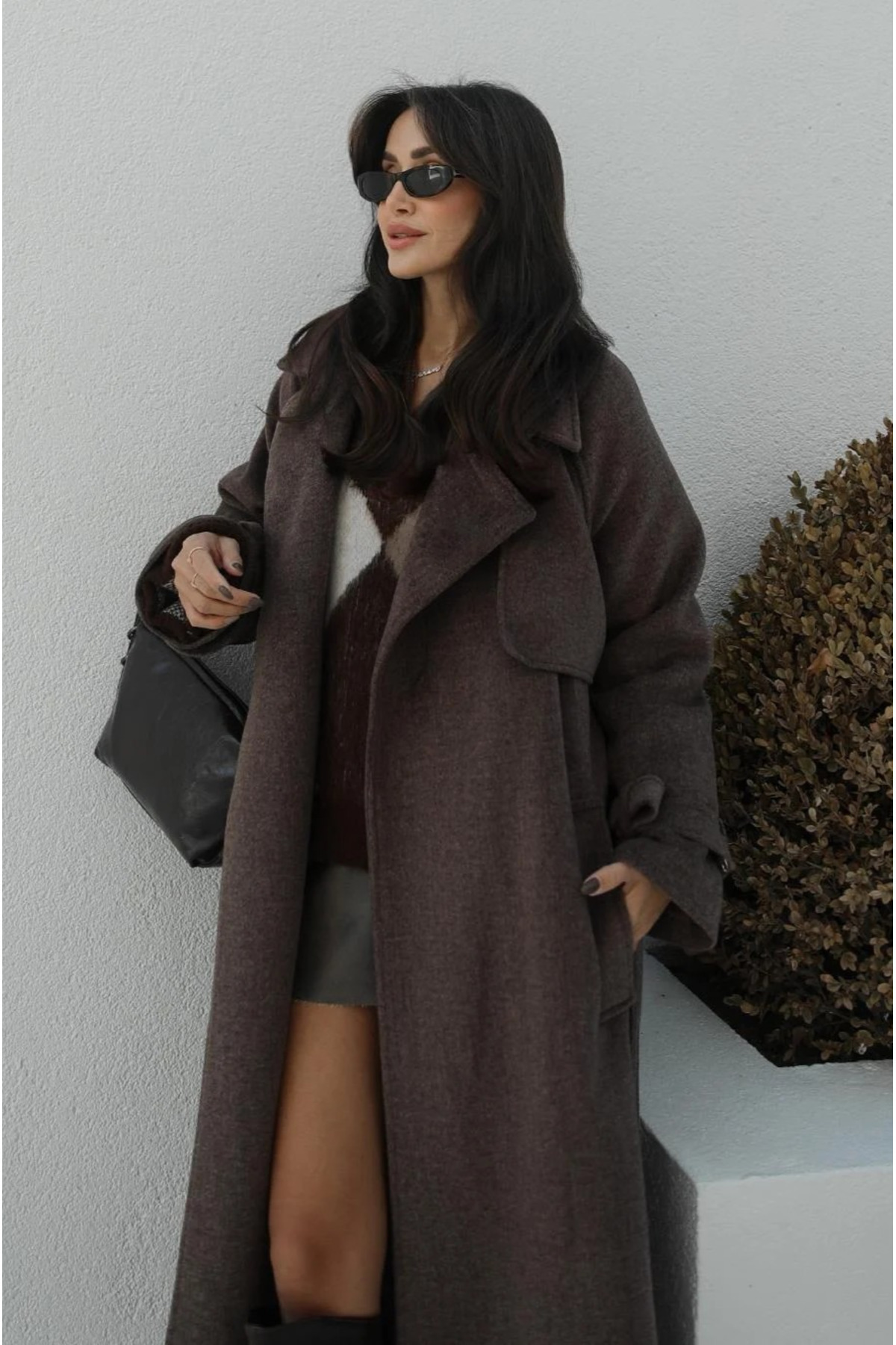 My Blog Bitterbrauner Vorkuta-Mantel mit Gürtel - 500004