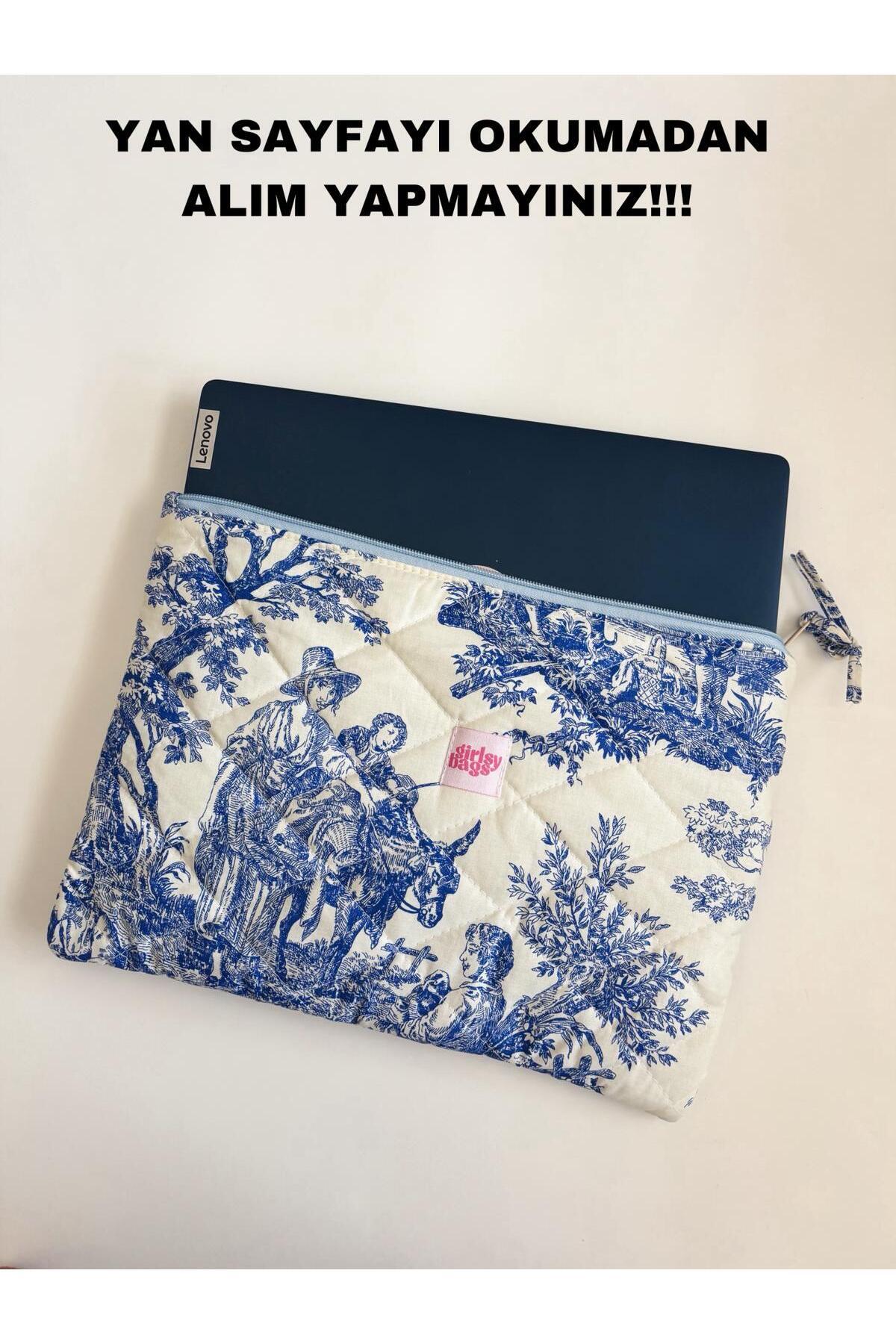 girlsybags Mavi Desenli Macbook Laptop Tablet Kılıfı Kalın Korumalı Aradığınız Tüm İnçler Bilgisayar Kılıfı