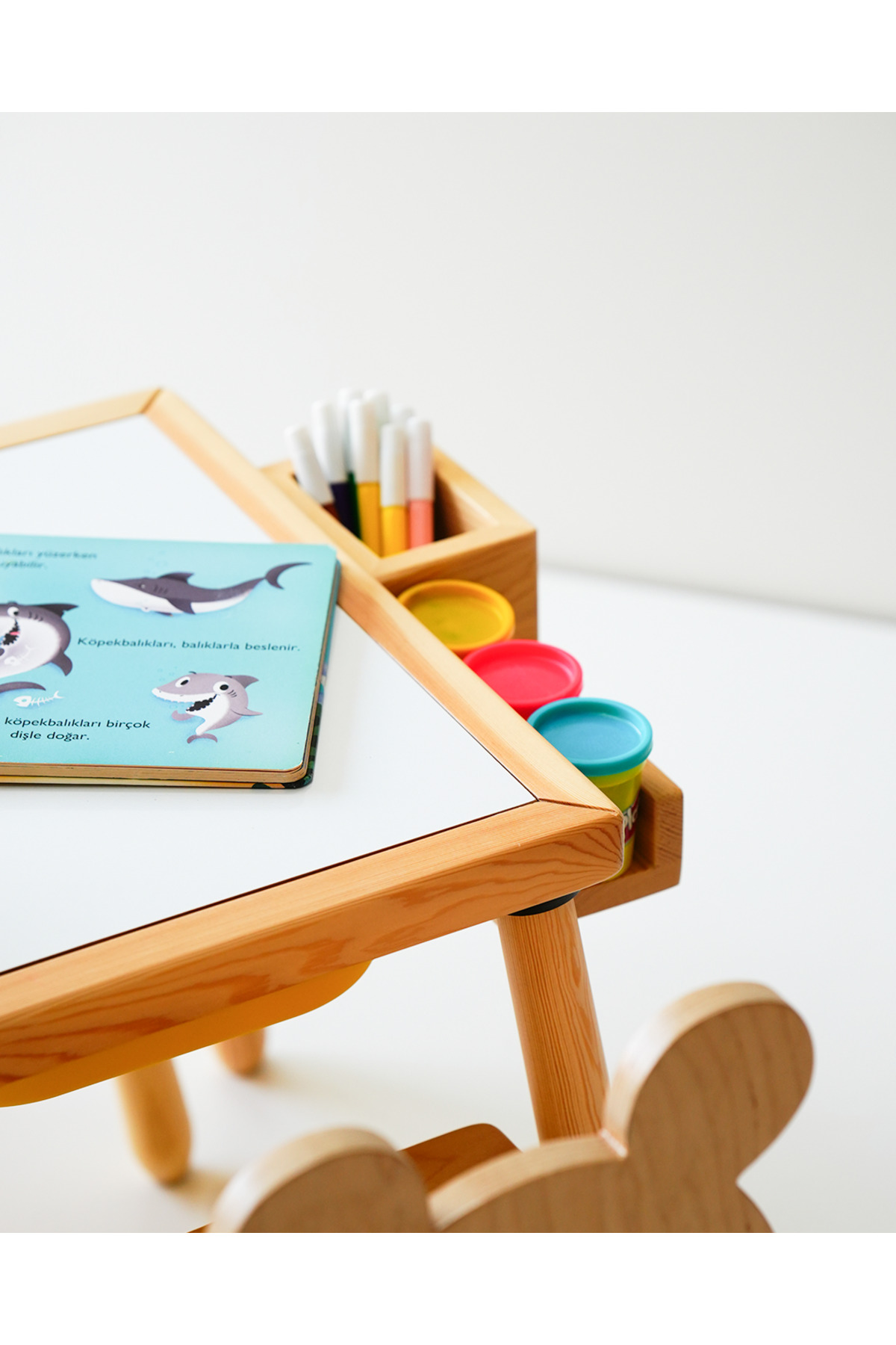 Woodnjoy Doğal Ahşap Aktivite & Çalışma Masası( Rulo Aparatlı +kırtasiye Istasyonlu Ve Kaplar Hediye) fotoğrafı 7 (önizleme)