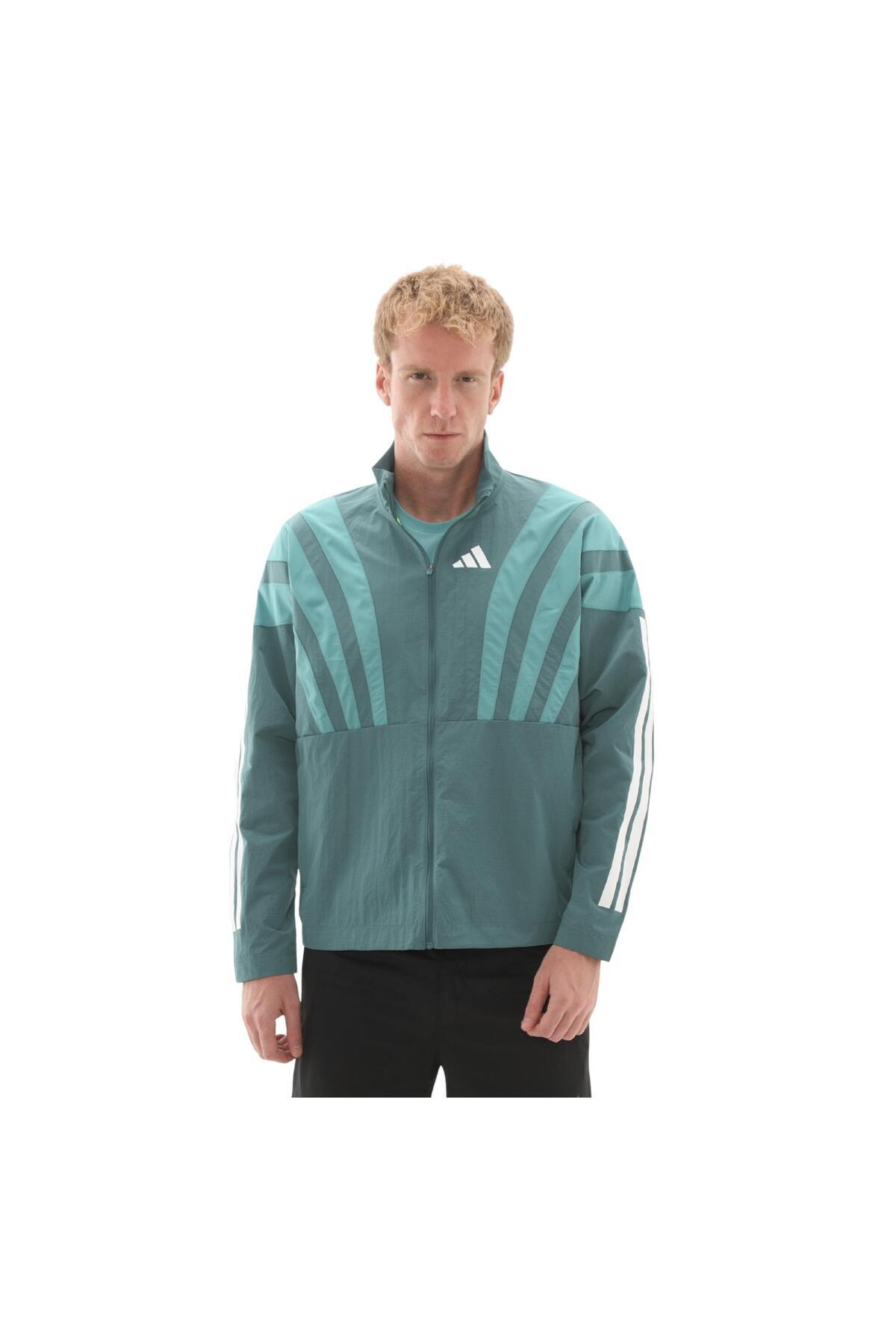 adidas HZ3691-E Adızero A Jkt M Erkek Yağmurluk-R&amp;uuml;zgarlık Yeşil