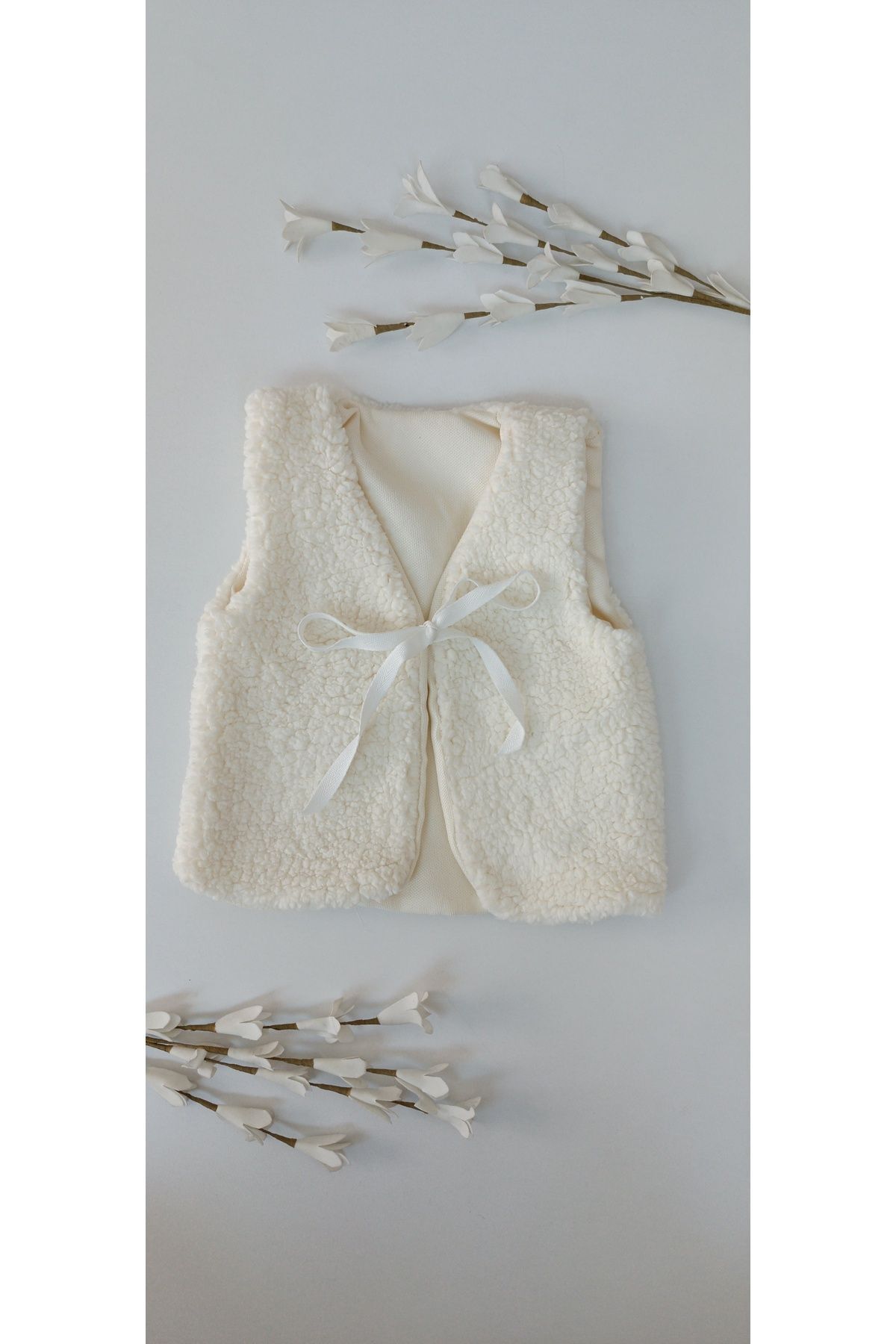 Bebella Bebek Yeleği Welsoft Kumaş Iç Kısmı Pamuklu Önden Kurdelelı Kız Erkek Bebek Yenidoğan Beyaz Yelek fotoğrafı 5 (önizleme)