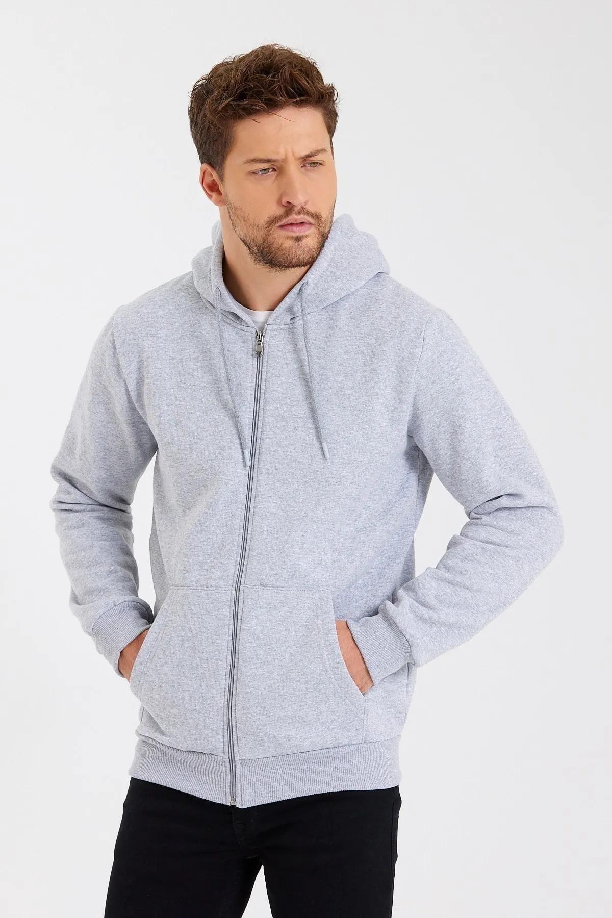 Gri Kapüşonlu Regular Fit Hırka Düz Paça Erkek Eşofman Takımı — خاکستری MTLCE6061 — تصویر 5 از 7