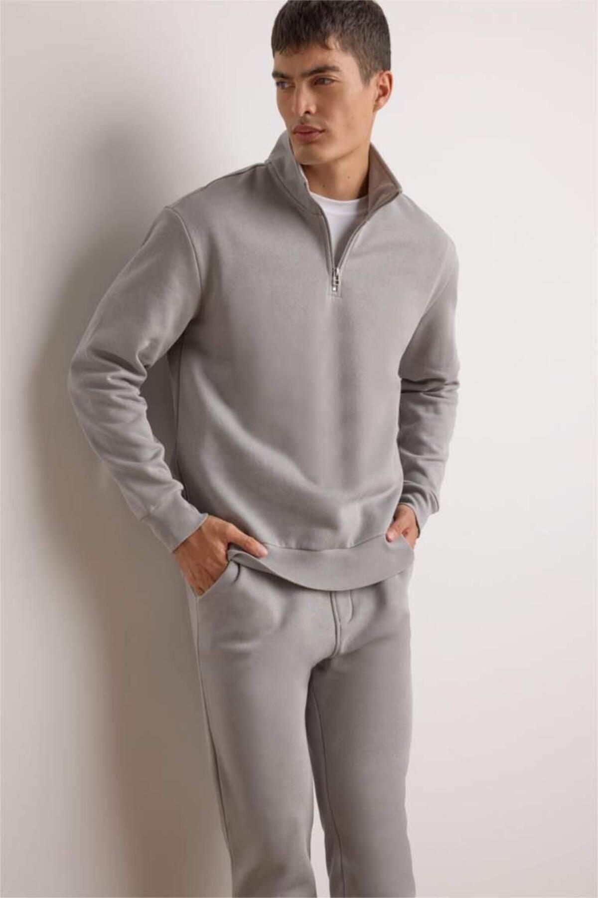 DeFacto Regular Fit Dik Yaka Yarım Fermuarlı Basic Sweatshirt X7405AZ25AU görsel 3