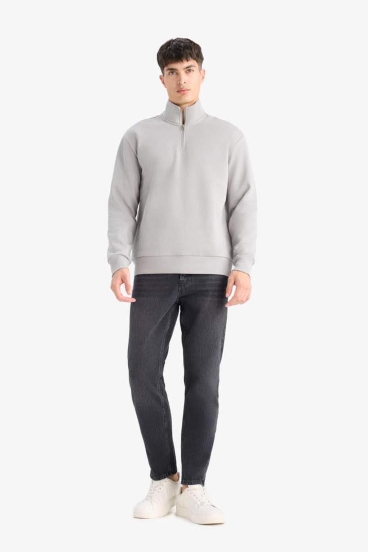 DeFacto Regular Fit Dik Yaka Yarım Fermuarlı Basic Sweatshirt X7405AZ25AU görsel 5