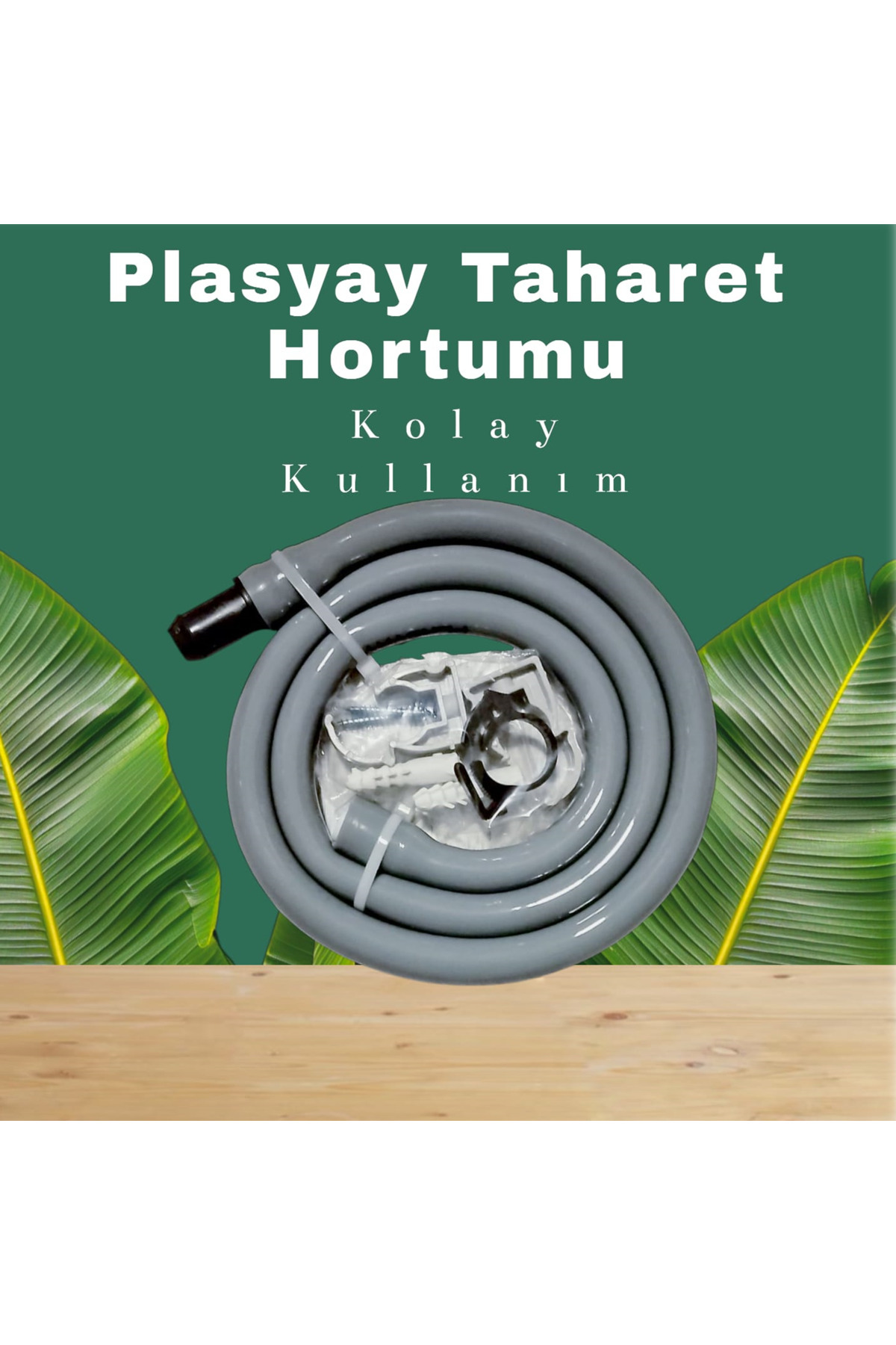 PLASYAY Düz Duvar Sabitlemeli Taharet Hortumu 100 Cm Kelepçeli Gri