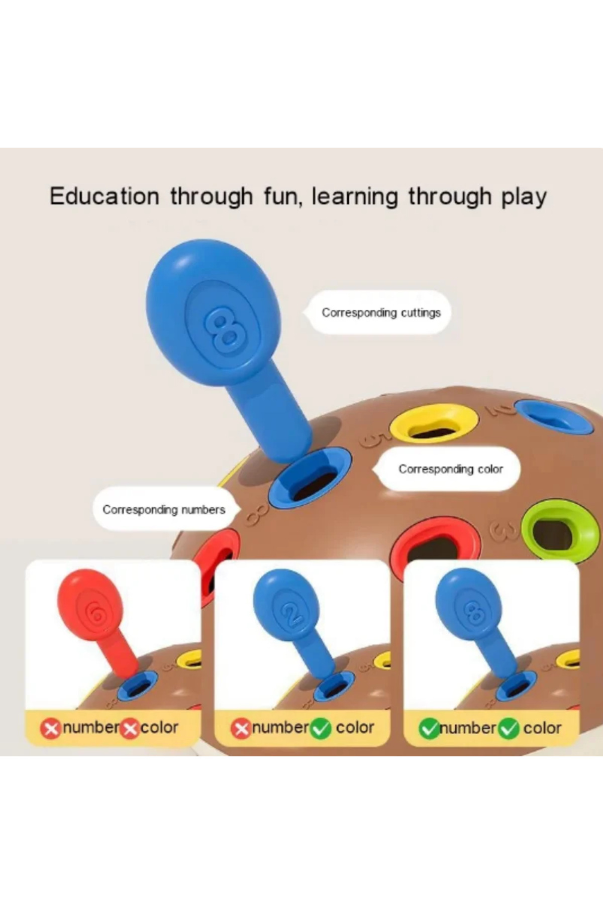 خرگوش خاردار قهوه‌ای مونته‌سوری، اسباب‌بازی کودک، هماهنگی دست و چشم، تمرین مهارت‌های حرکتی ظریف، تقویت تمرکز