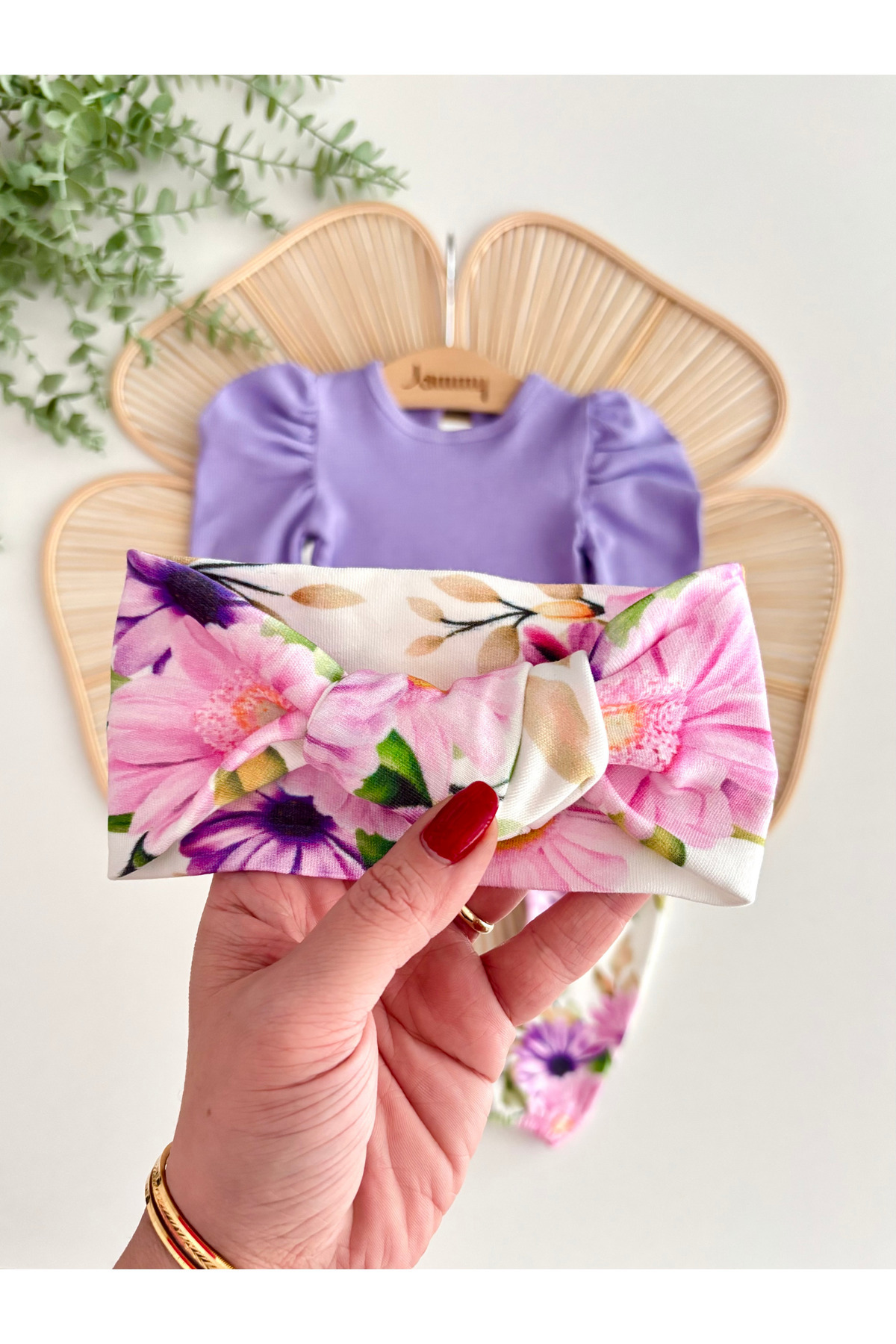 Jammybaby Juana Balon Kol Body Kemerli Pantolon Bandana %100 Pamuk Kız Bebek Dijital Çiçek Tasarım Lüks Takım fotoğrafı 2 (önizleme)