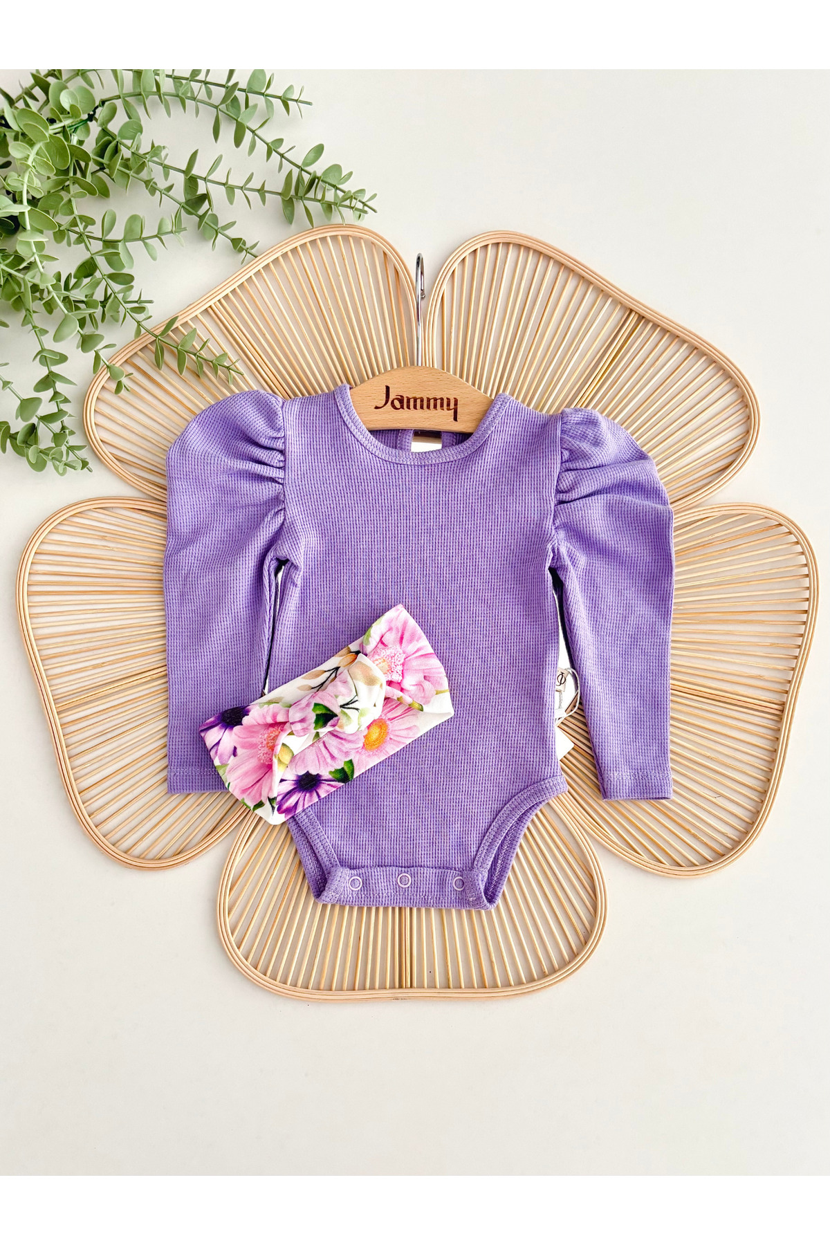 Jammybaby Juana Balon Kol Body Kemerli Pantolon Bandana %100 Pamuk Kız Bebek Dijital Çiçek Tasarım Lüks Takım fotoğrafı 3 (önizleme)