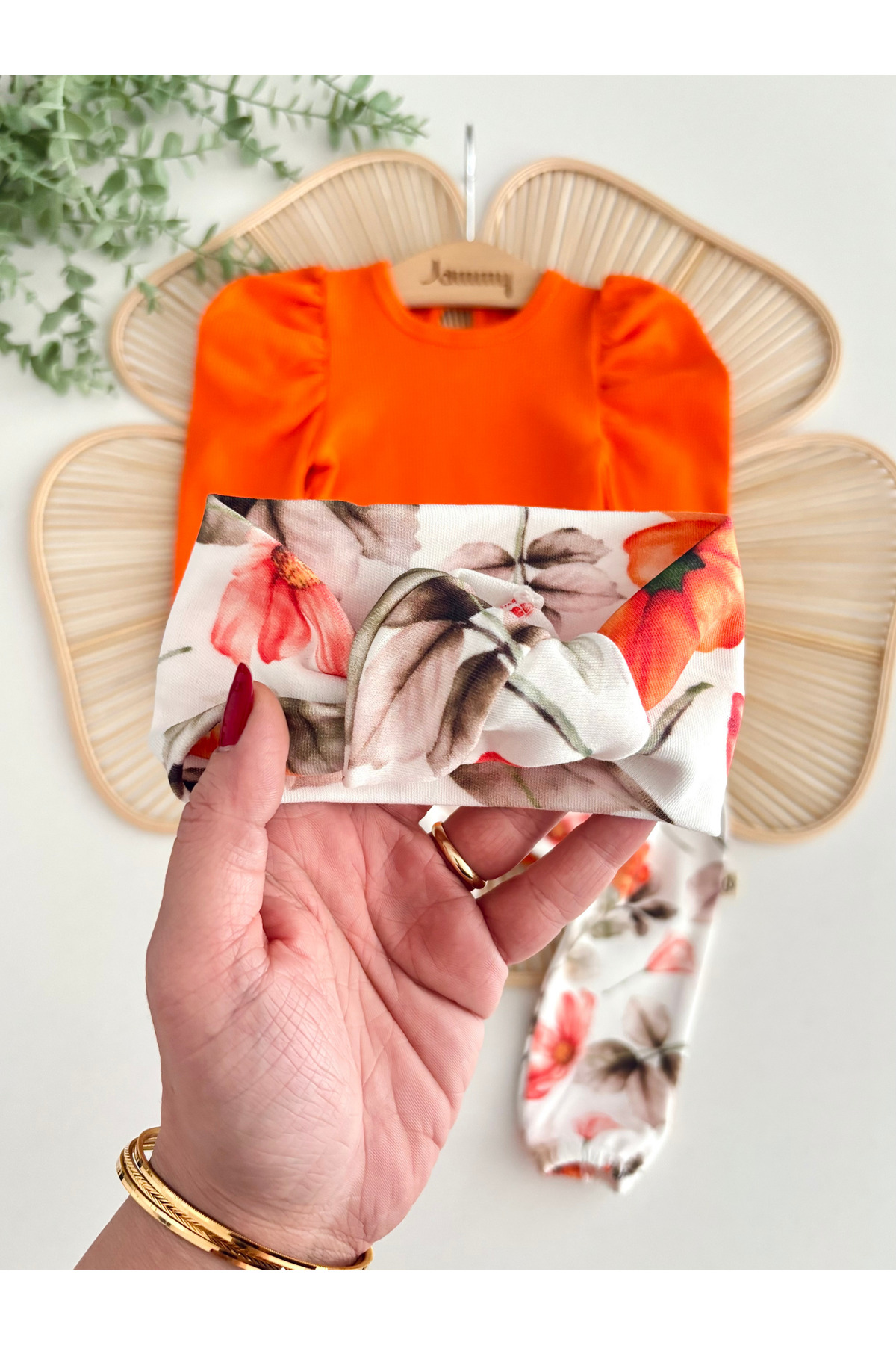 Jammybaby Juana Balon Kol Body Kemerli Pantolon Bandana %100 Pamuk Kız Bebek Dijital Çiçek Tasarım Lüks Takım fotoğrafı 2 (önizleme)