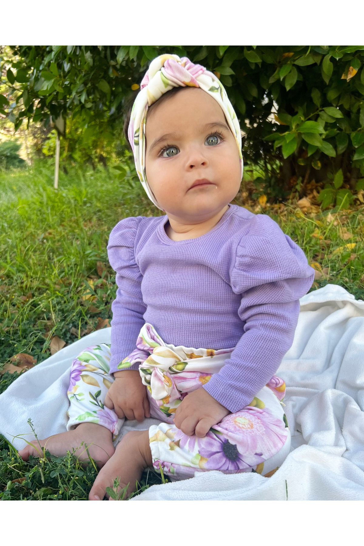 Jammybaby Juana Balon Kol Body Kemerli Pantolon Bandana %100 Pamuk Kız Bebek Dijital Çiçek Tasarım Lüks Takım fotoğrafı 5 (önizleme)