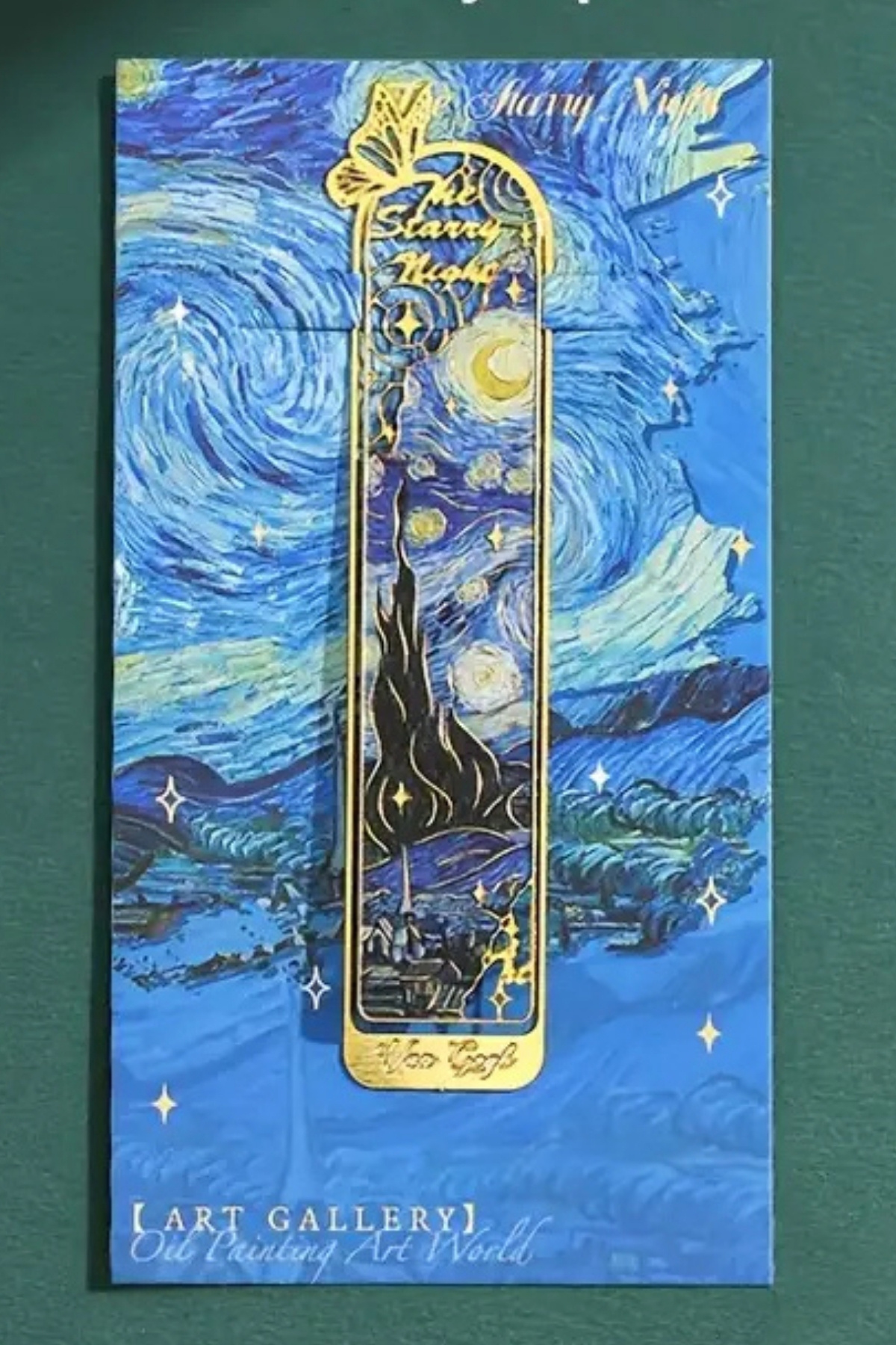 Kolbi Craft Yıldızlı Gece Van Gogh Geçmeli Altın Renk Metal Kitap Ayracı Hediyelik Sanatsal