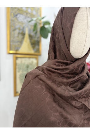 GÜMRÜKÇÜ C Desen Kahverengi Pamuklu İthal Kaşmir İpek Şal Premium Kalite