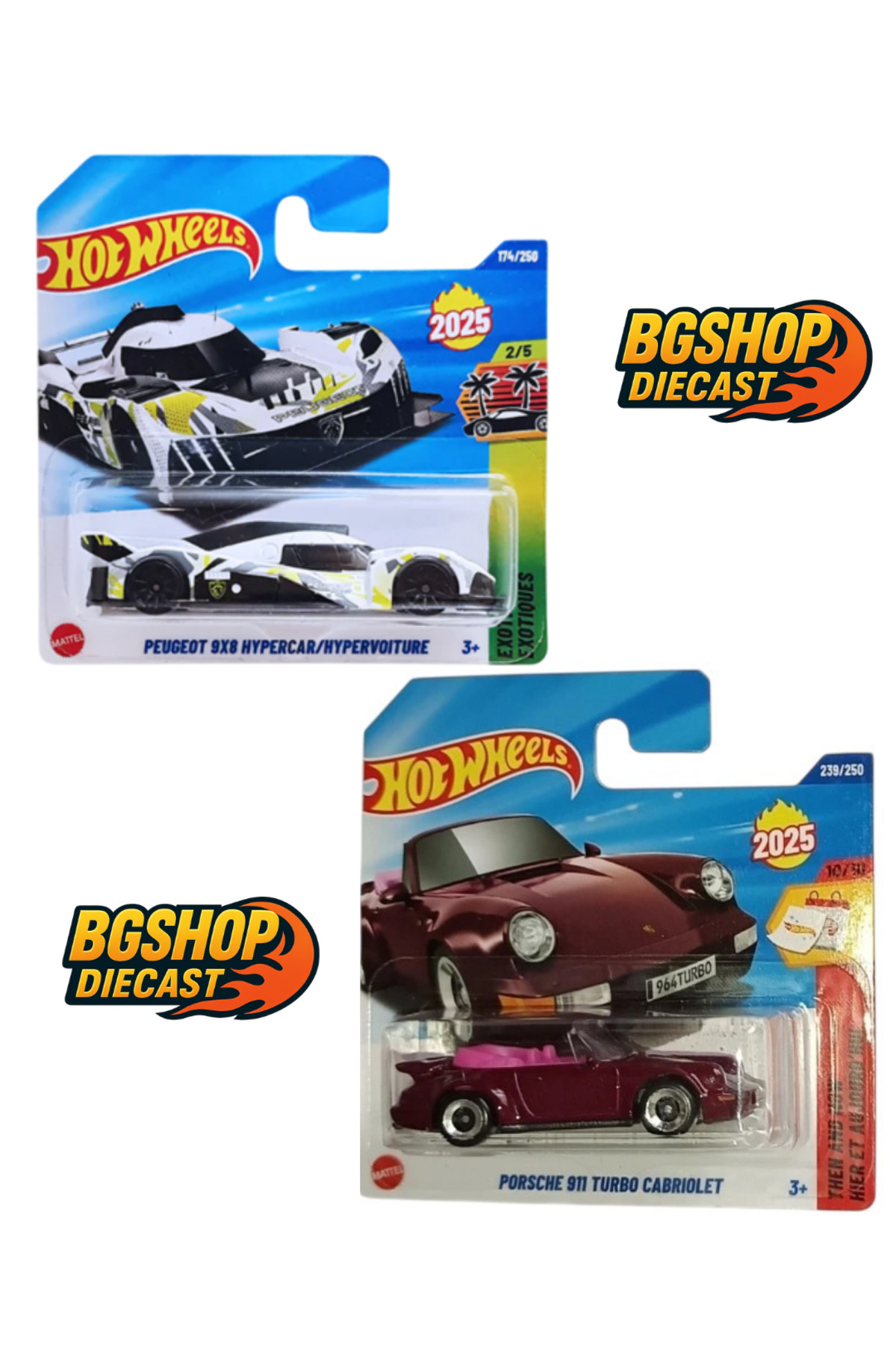 HOT WHEELS Peugeot 9X8 Hypercar - Porsche 911 Turbo Cabriolet