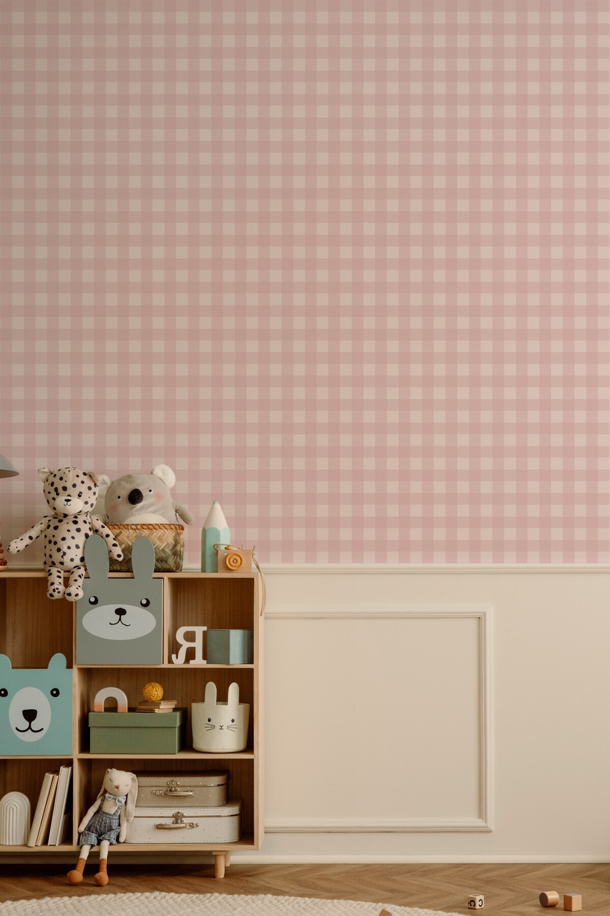 MSticker Ekose Desenli Duvar Sticker Yarım Kaplama Duvar Kağıdı Görünümlü Sticker 54x109 cm Ekoseli Pembe Ton