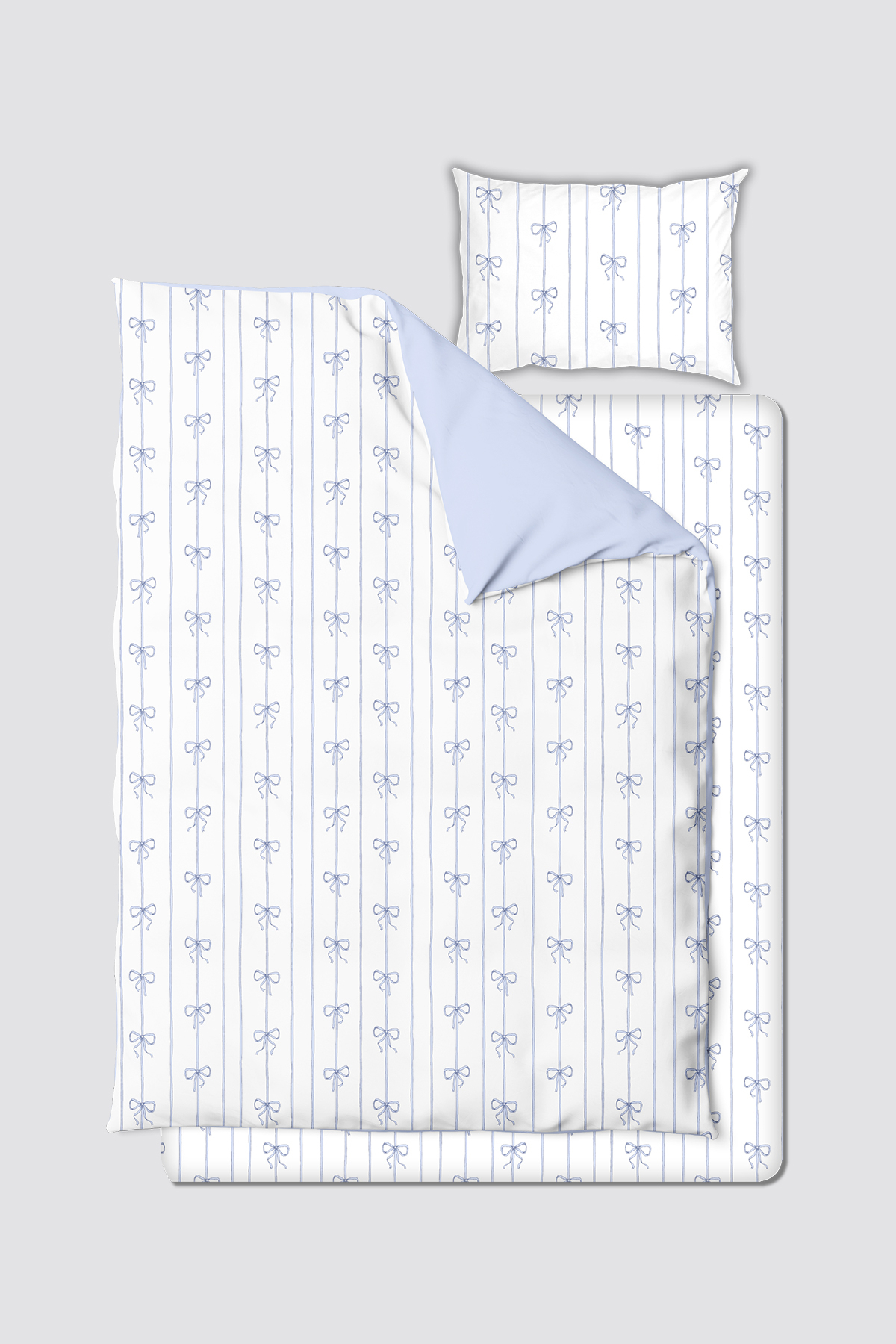 100% COTTON SATIN BABY DUVET COVER SET - RIBBON / BLUE (120 Strands / cm²)