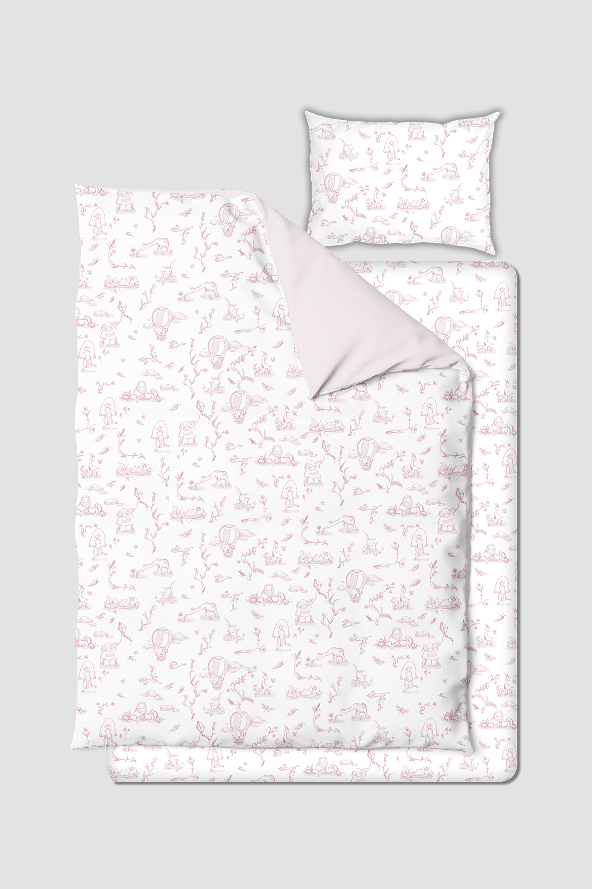 100% COTTON SATIN BABY DUVET COVER - toile DE JOUY / PINK (120 Strands / cm²)