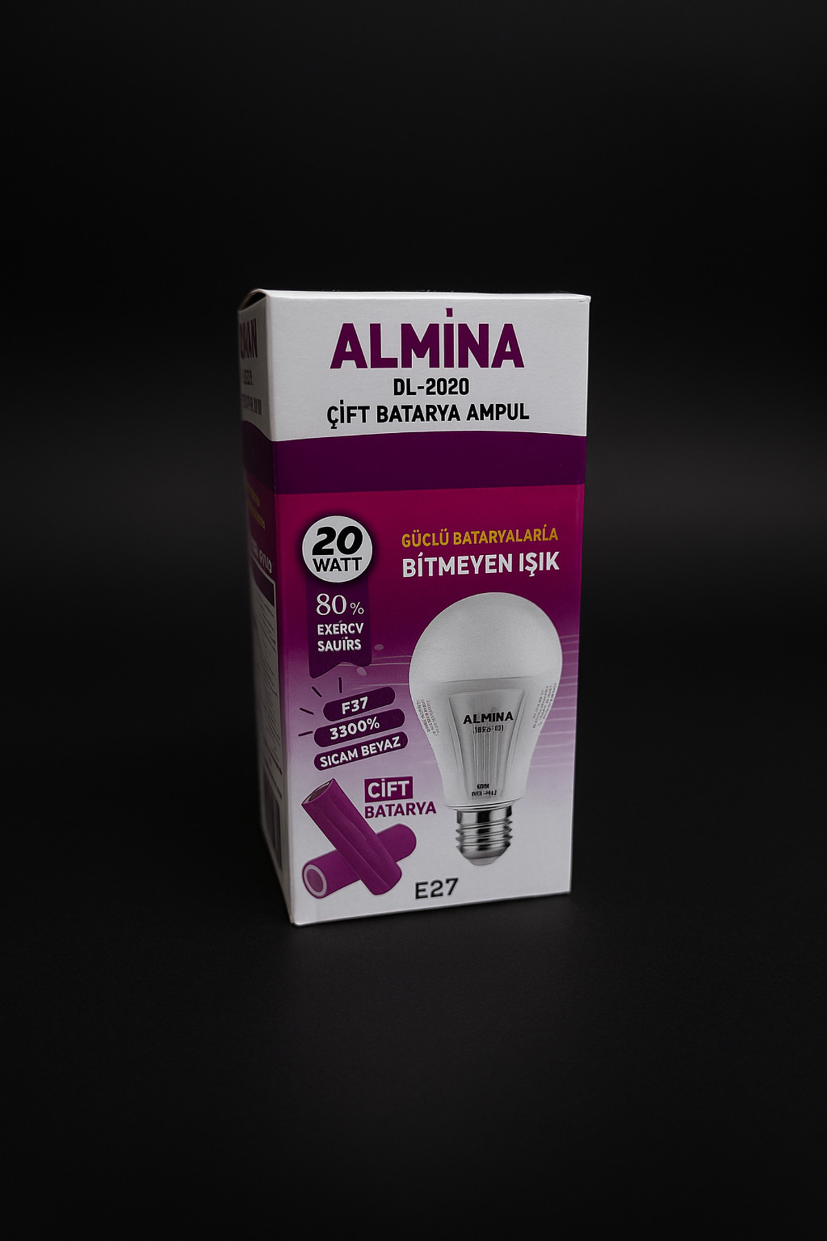 ALMİNA DL-2020 20W Çift Bataryalı Şarjlı LED Ampul E27 Soğuk Beyaz – Bitmeyen Işık Teknolojisi