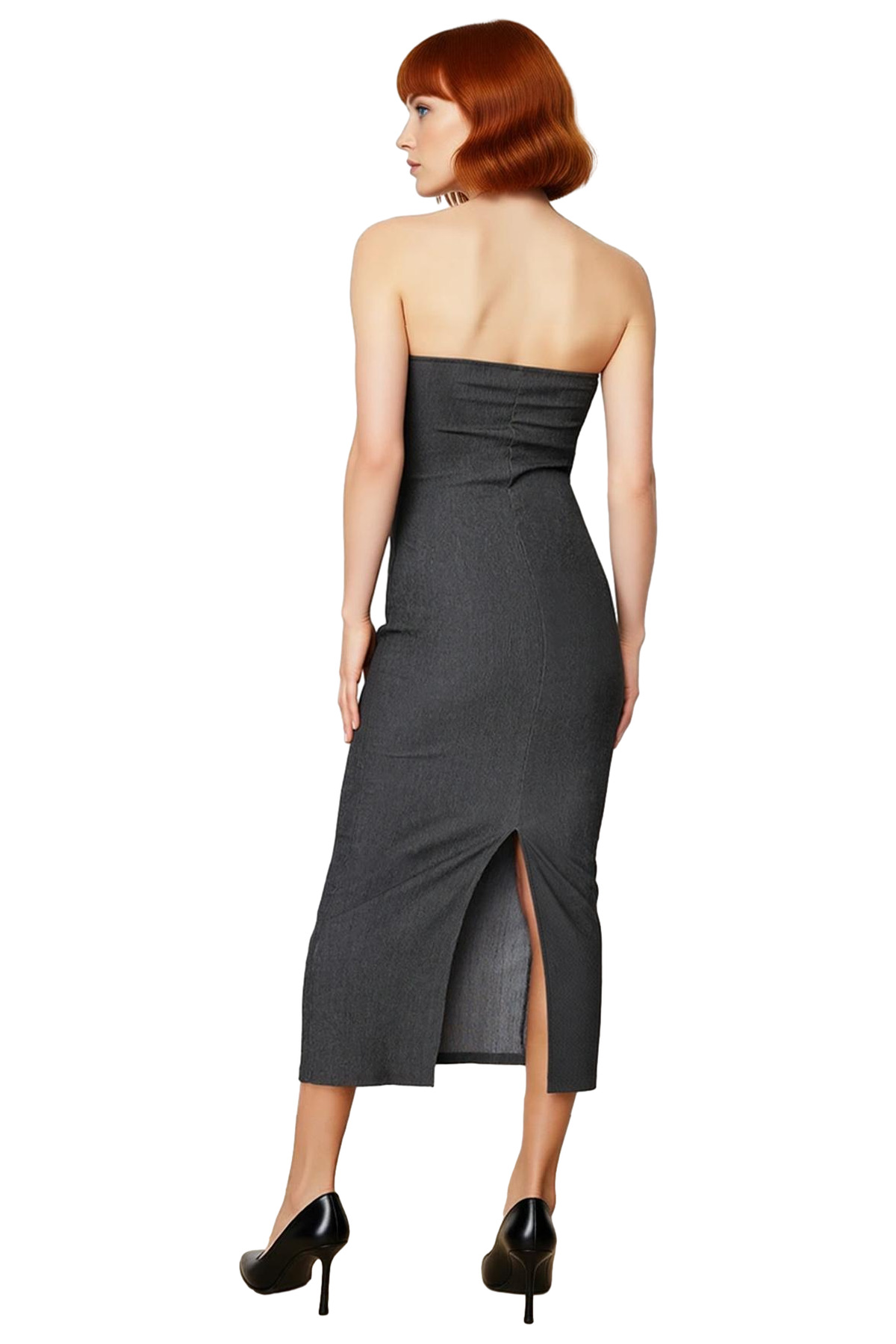 Kadın Midi Straplez Örme Elbise Bodycon Kalıp Yazlık Günlük Hafta Sonu Yaz Aylarının Vazgeçilmezi