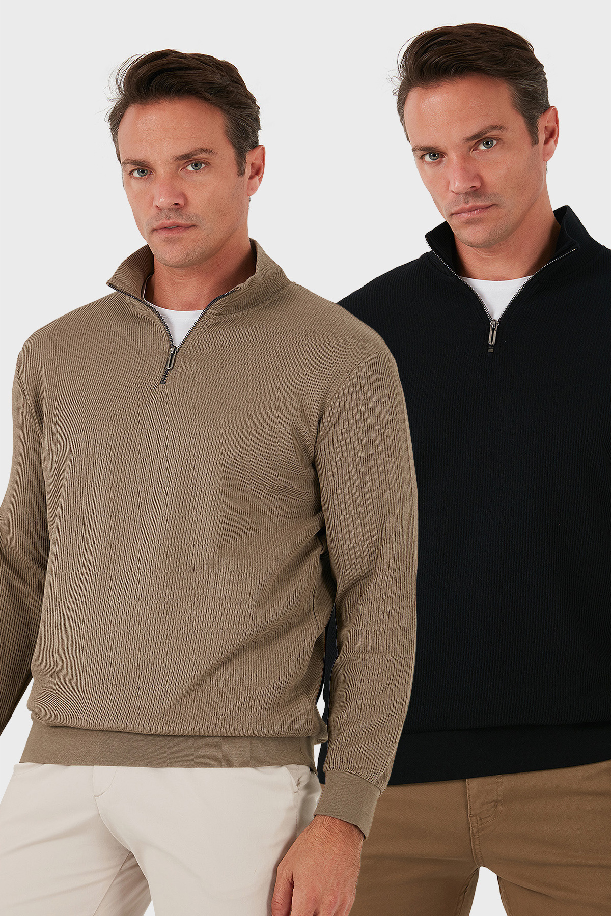 بوراتی بسته ۲ عددی سویشرت مردانه نخی معمولی نیم زیپ یقه ایستاده SWEAT 5905716S2