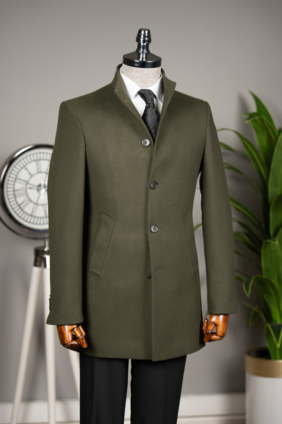  پالتو مردانه اسلیم فیت ترکیبی پشمی یقه ماندارین