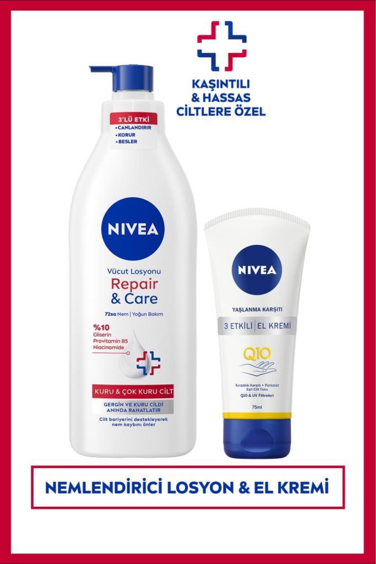لوسیون بدن مرطوب کننده Repair&Care 400 میلی لیتر و کرم دست ضد پیری Q10 3 اثره 75 میلی لیتر — SET.NVE.1286