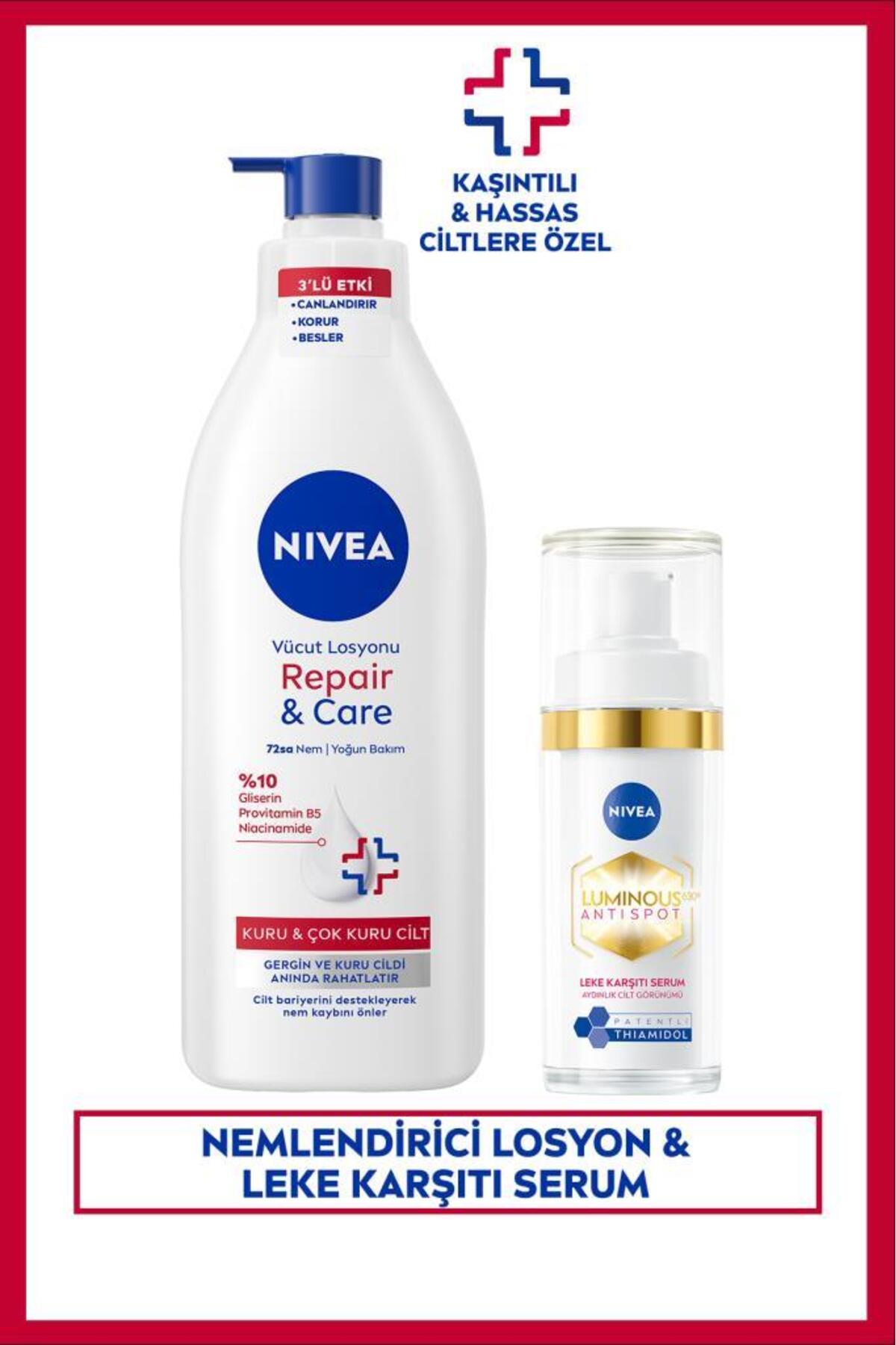 نیوا لوسیون بدن مرطوب کننده Repair&Care 400ml و سرم ضد لک پوست Luminous630 30ml