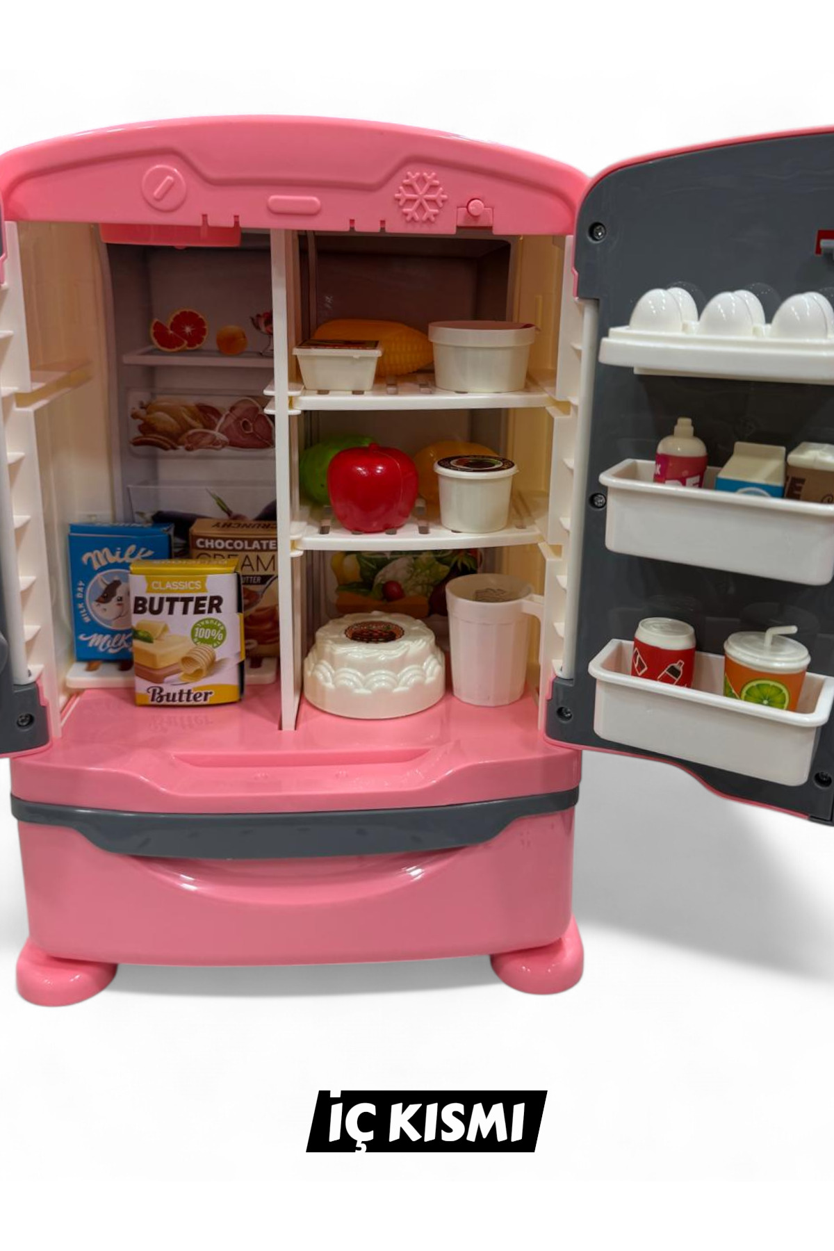 YILDIRIM OYUNCAK Led Işıklı Buhar Sprey Atan Açılabilir Çift Kapılı Buzdolabı 12 Parça Aksesuarlı Sesli Müzikli 26 Cm fotoğrafı 2 (önizleme)