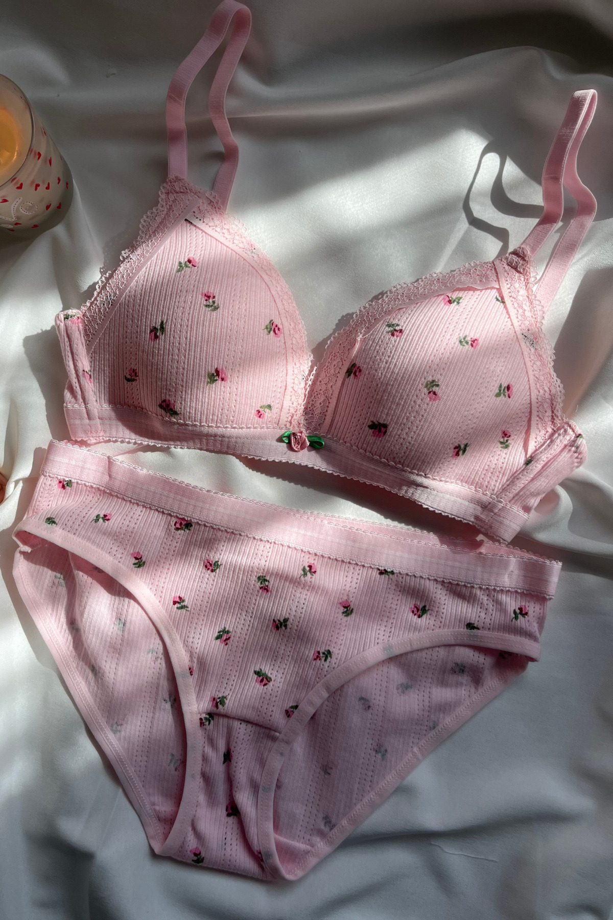 Lola Of Shine  Yayoi Kusama-Pembe Pamuklu Çiçek Desenli Bralet set - Görsel 4