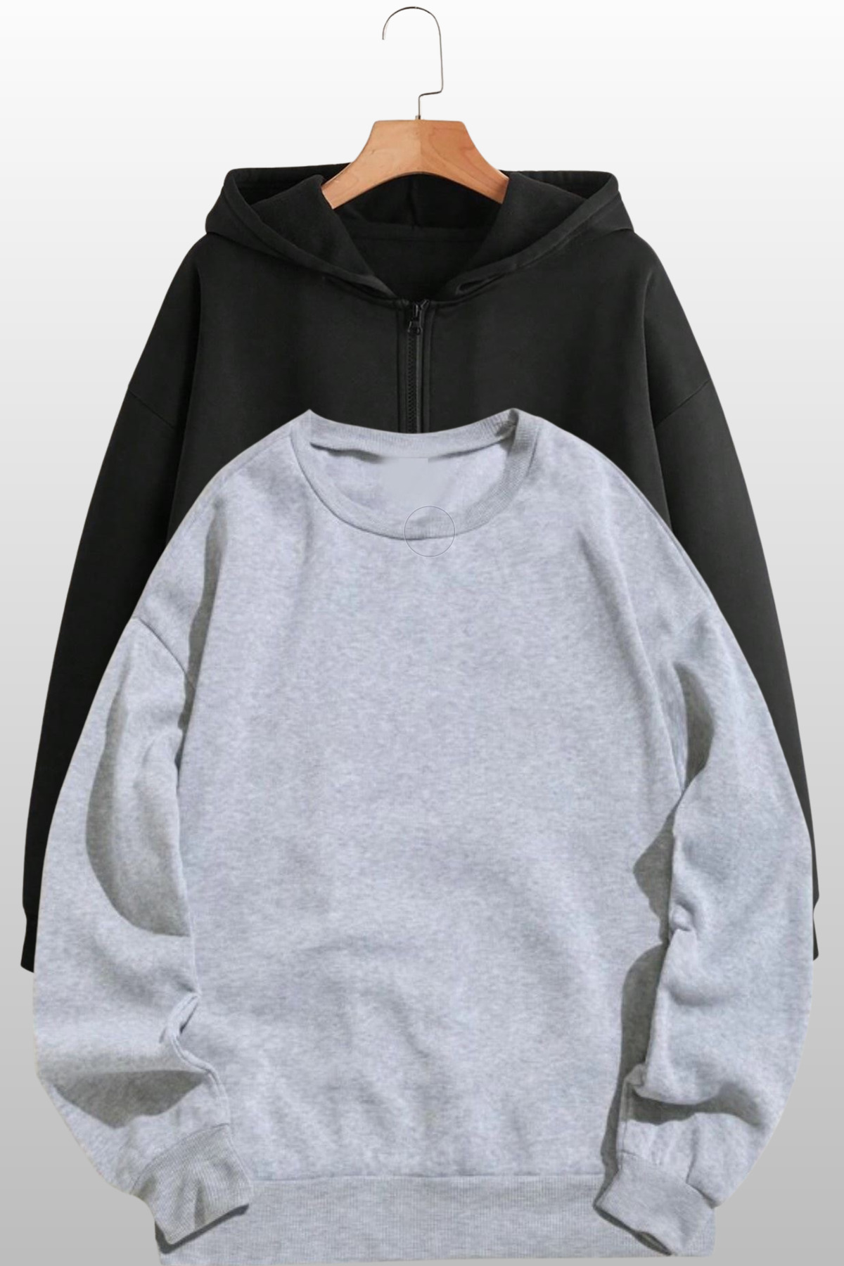 Unisex Kapüşonlu Fermuarlı Siyah Hırka Bisiklet Yaka Grimelanj Sweatshirt Takım — رنگارنگ HırkaSweat